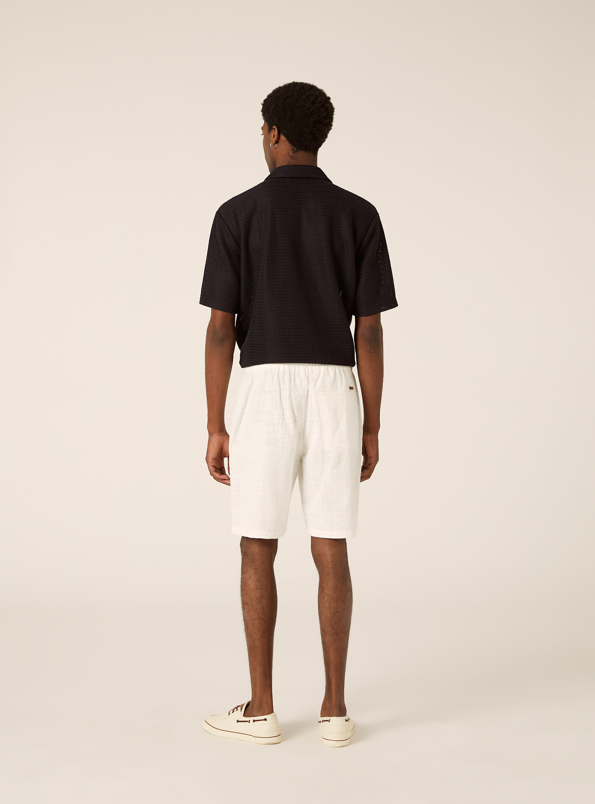 Bermuda in cotone con elastico in vita, PANNA