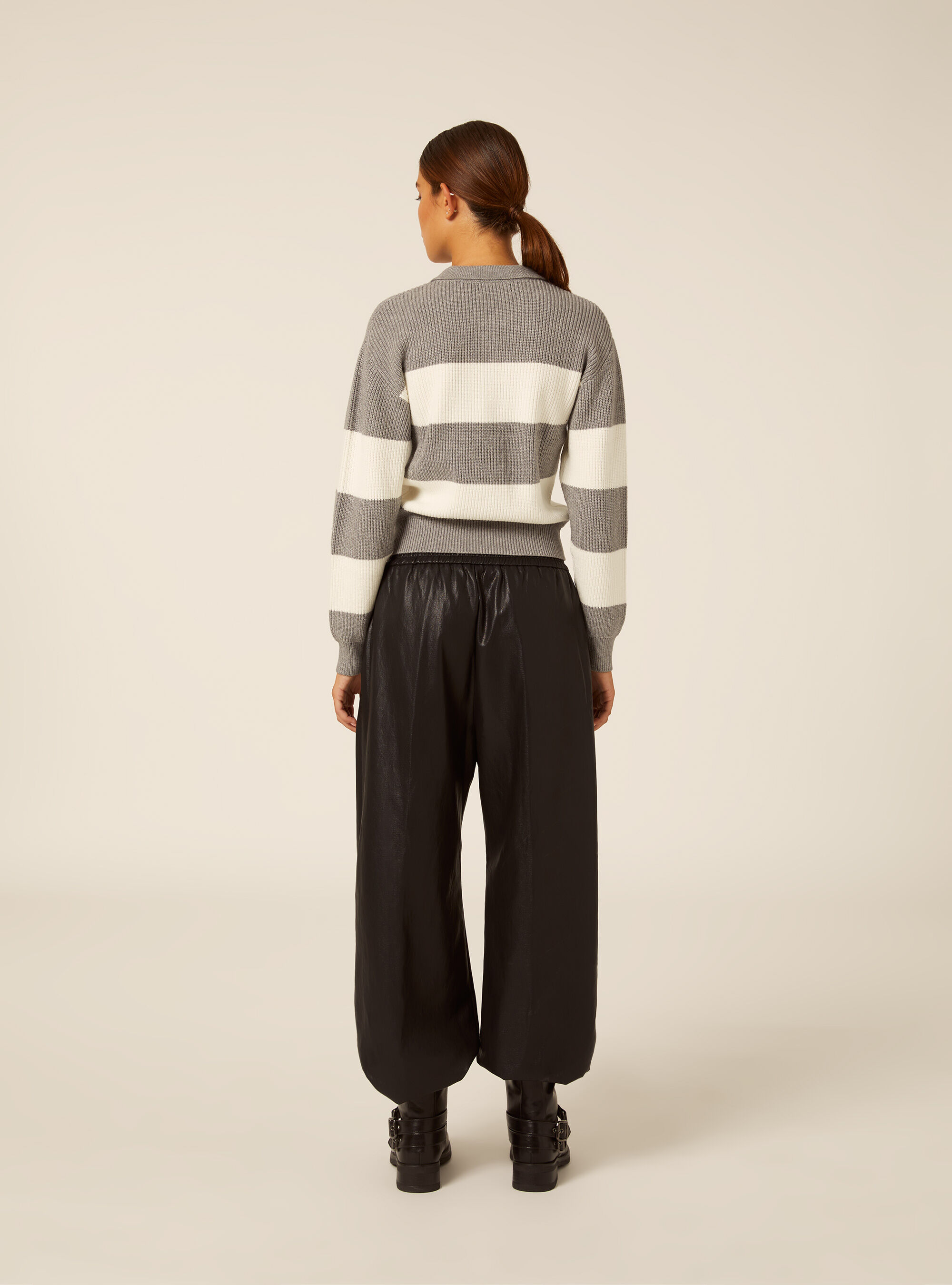 Maglia con collo polo a righe, MGY1 GREY MEL DARK