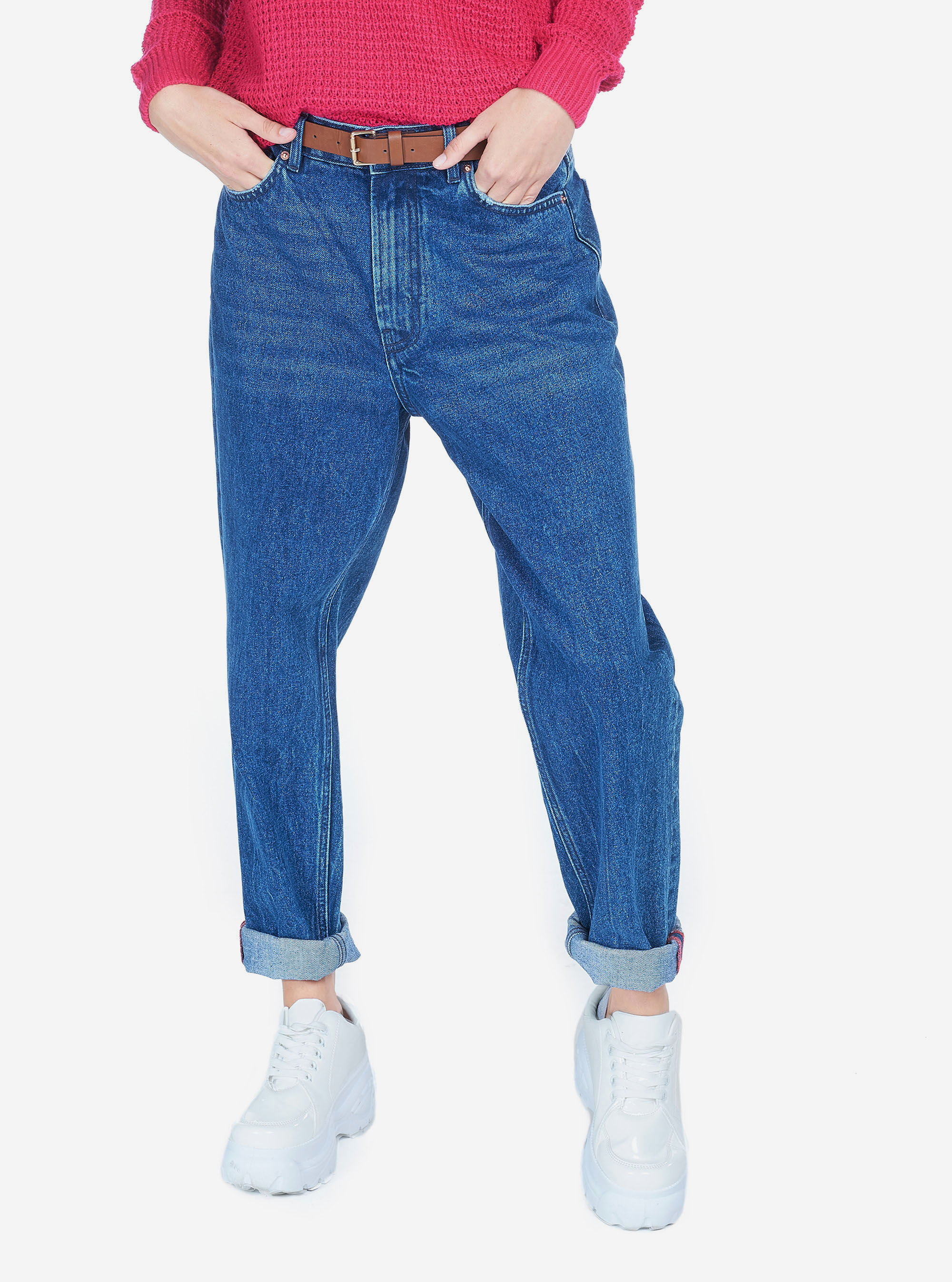 Jeans mom fit taille haute