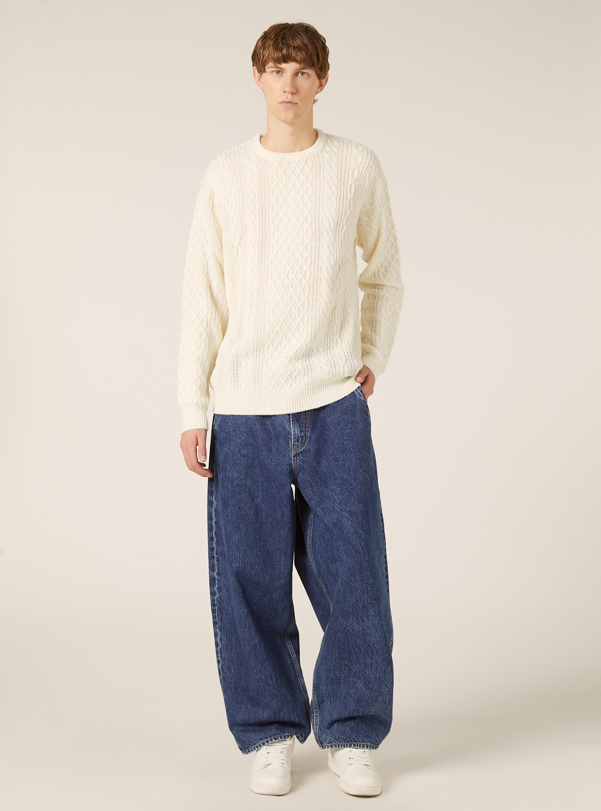 Crew-neck pullover with braids