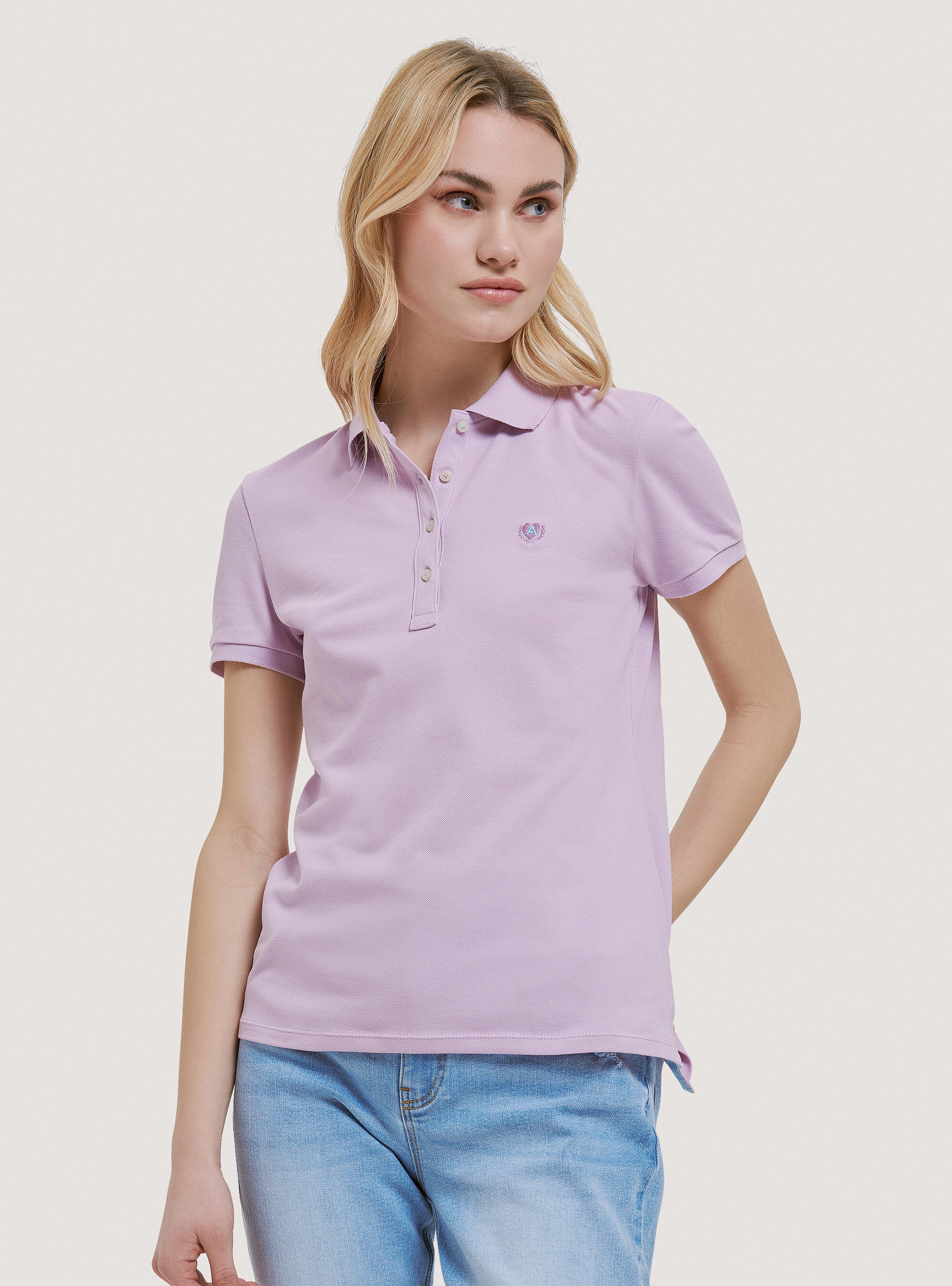 Polo de piqu&eacute; de algod&oacute;n con bordado, C3303 LILLAC