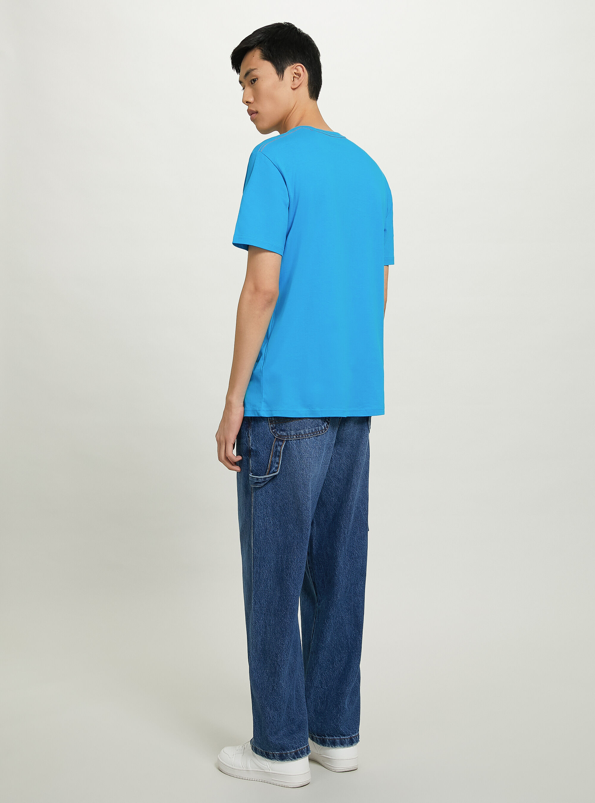 T-shirt en coton avec imprim&eacute;, C2330 AZZURRE