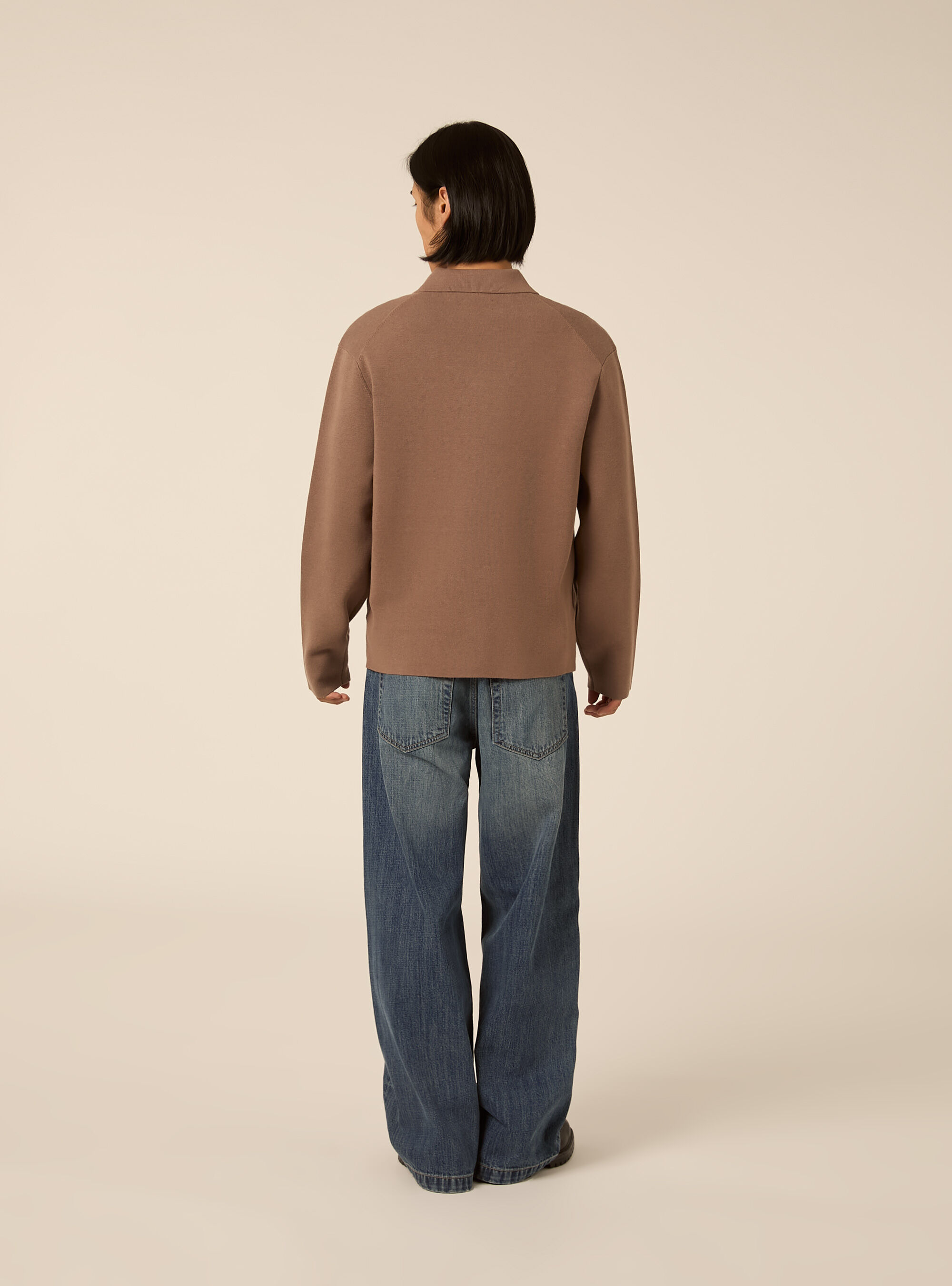 Cardigan in maglia strutturata con colletto, MARRONE CHIARO
