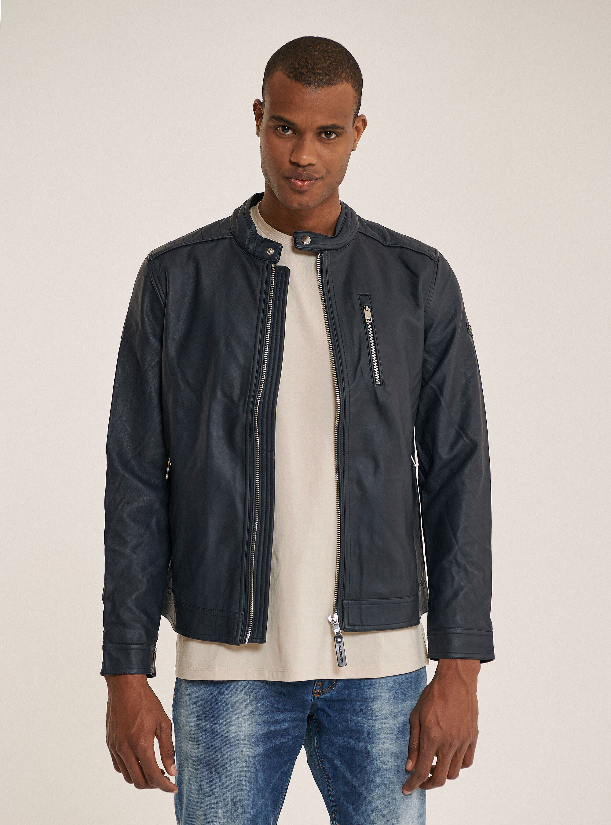Leather effect jacket with zip