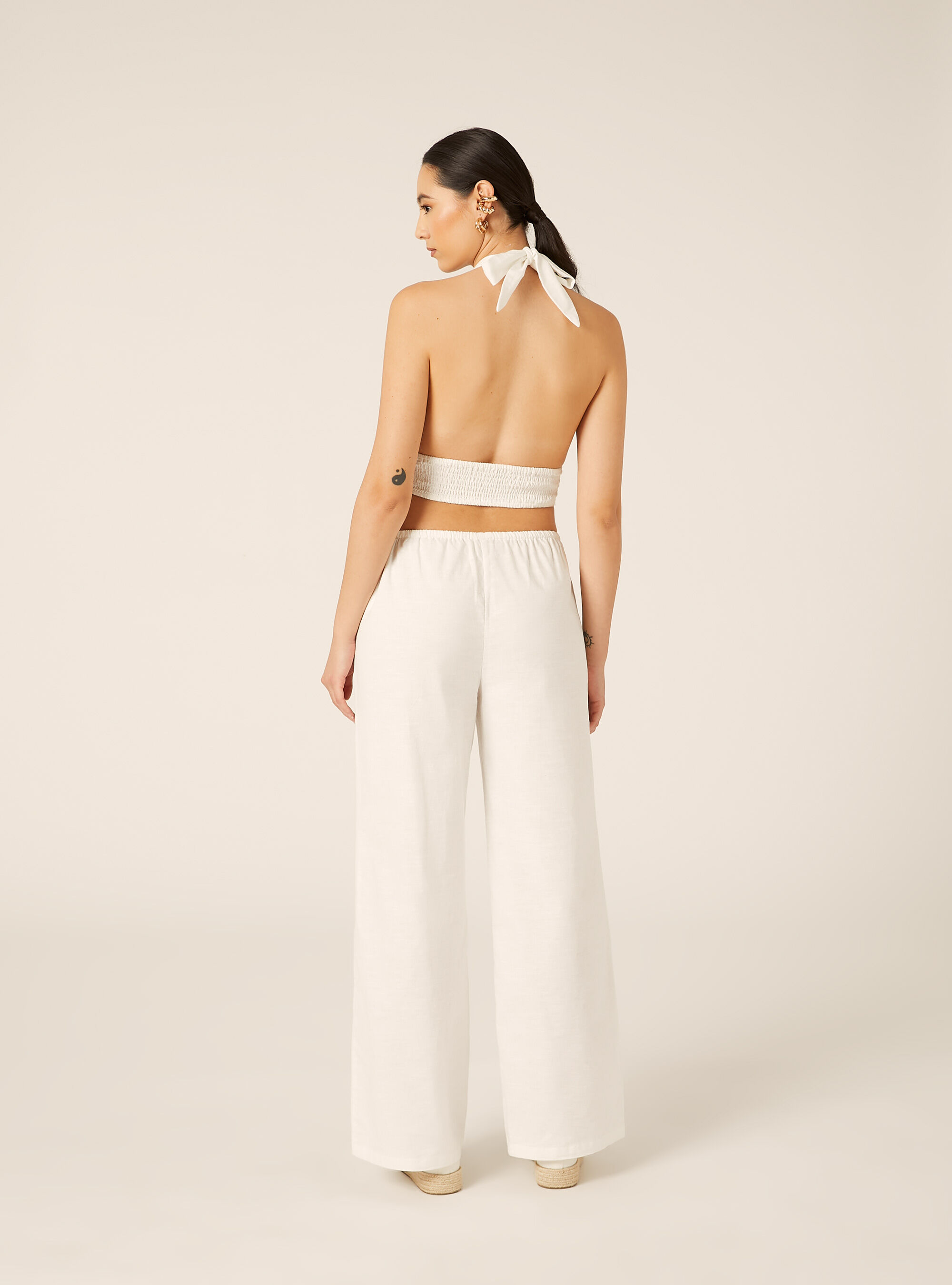 Pantaloni morbidi sangallo in misto lino, WH2 WHITE