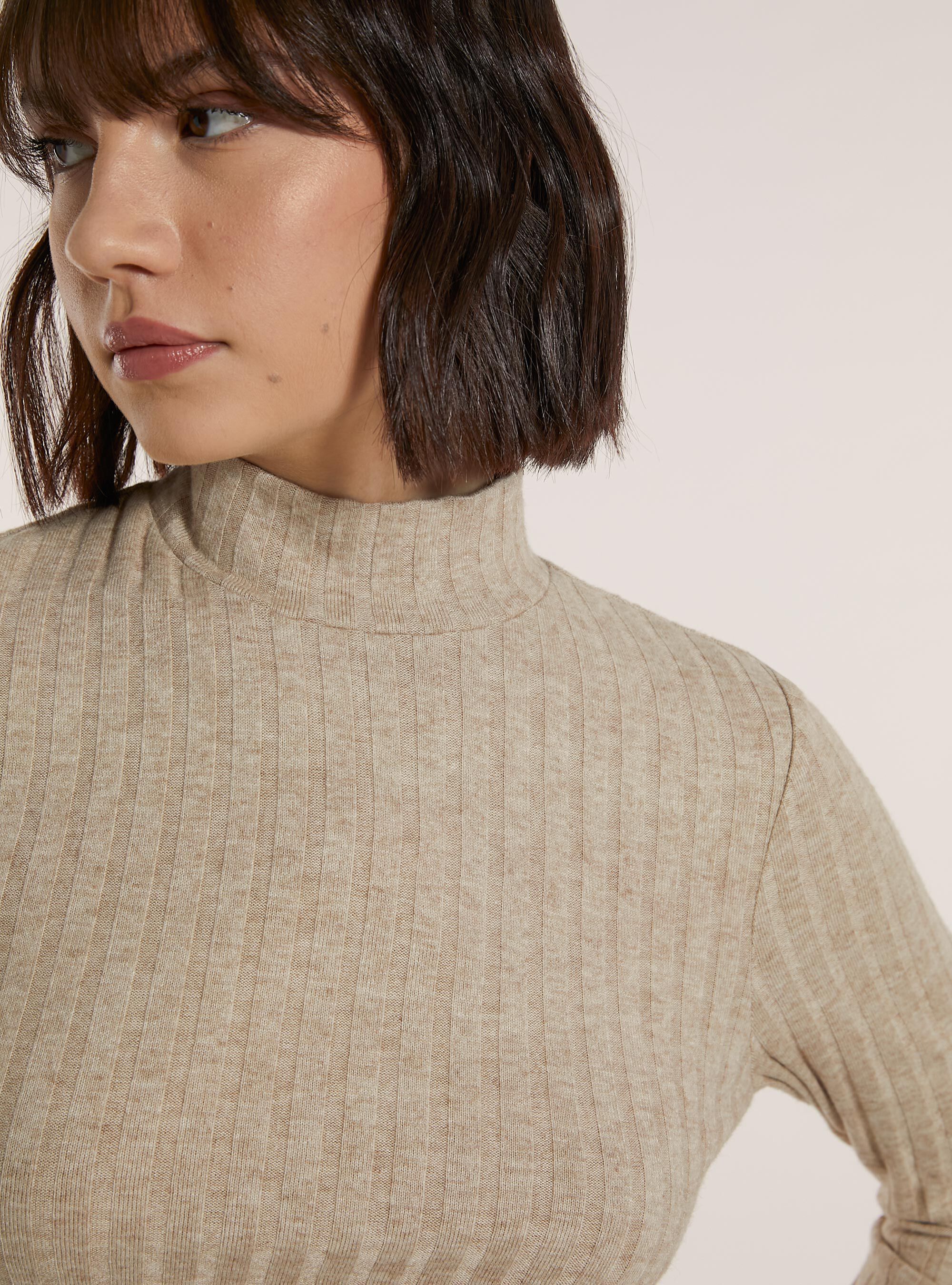Maglia collo alto a coste, MBG2 BEIGE MEL MED