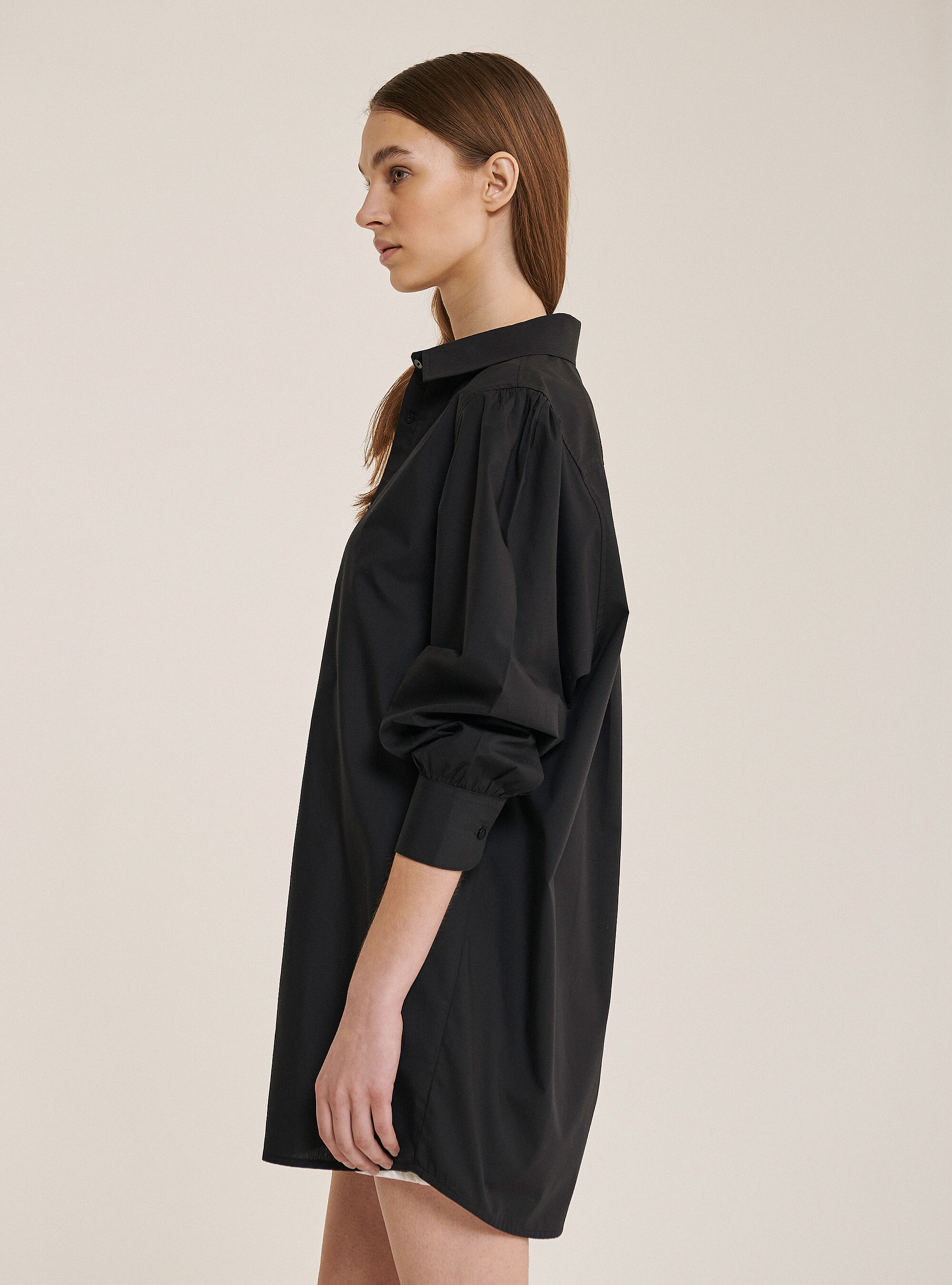 Camisa larga en tejido popeline, NEGRO