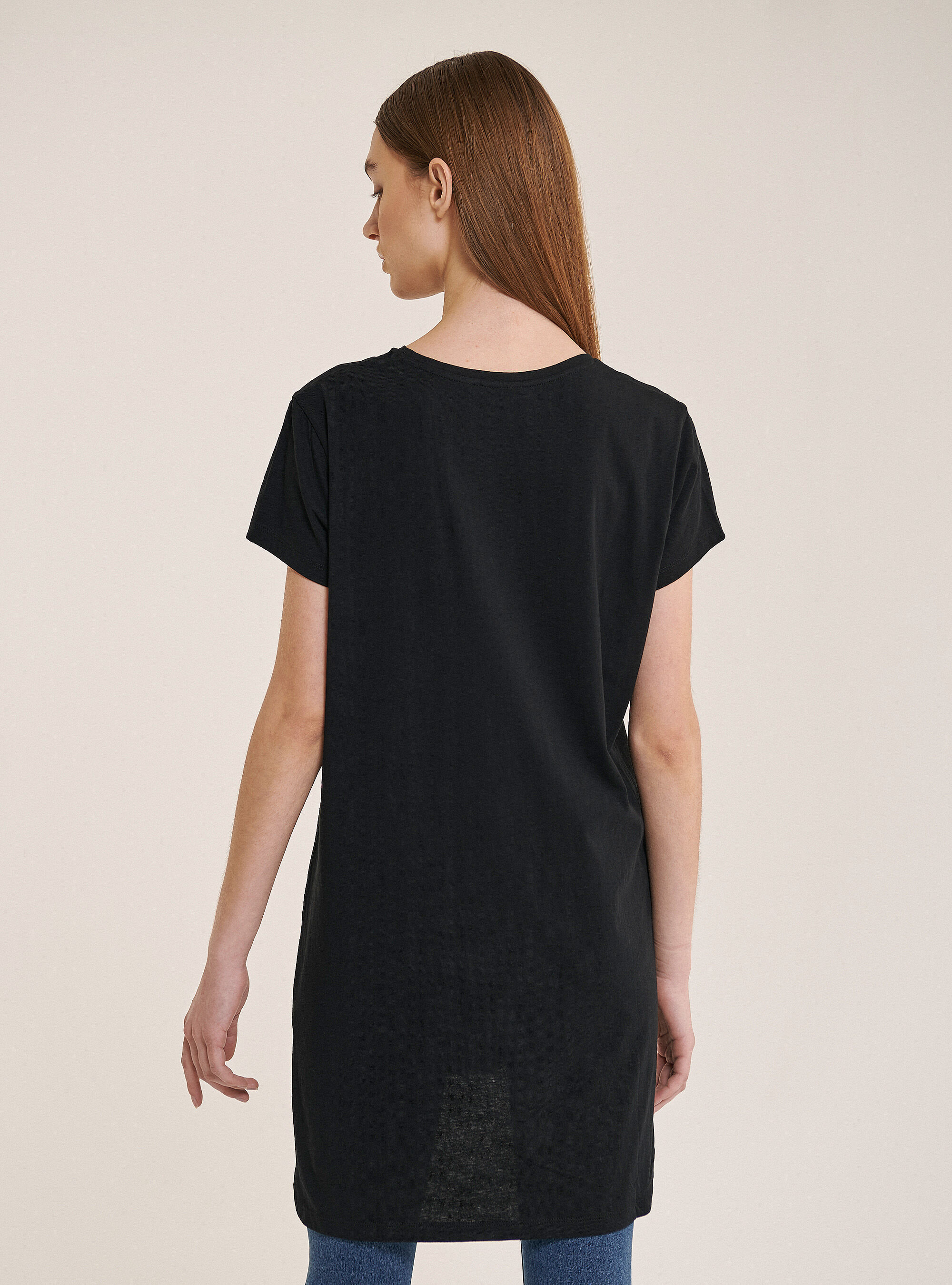 Camiseta oversize en colore s&oacute;lido de algod&oacute;n, NEGRO