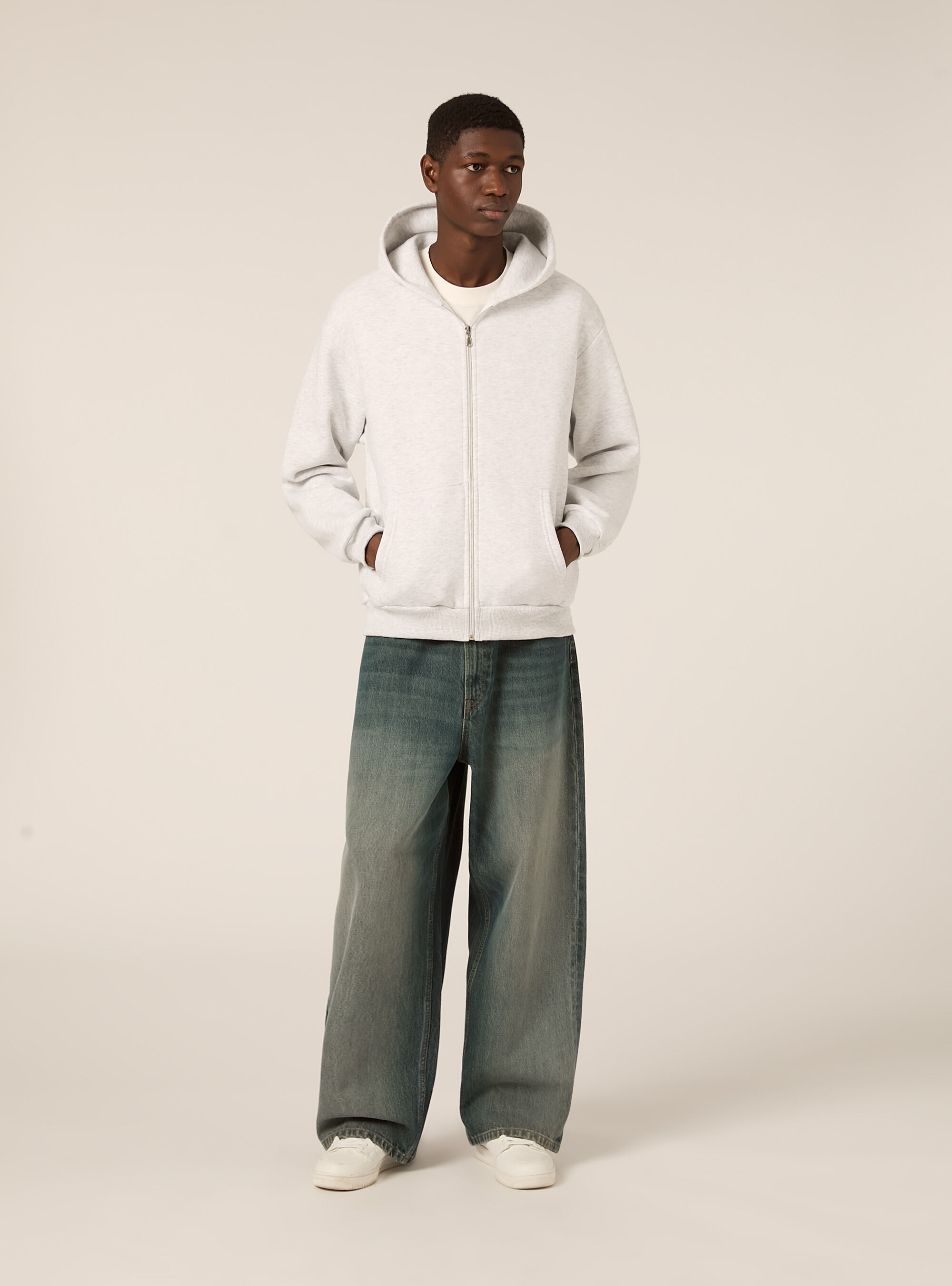 Boxy fit zip-up hoodie