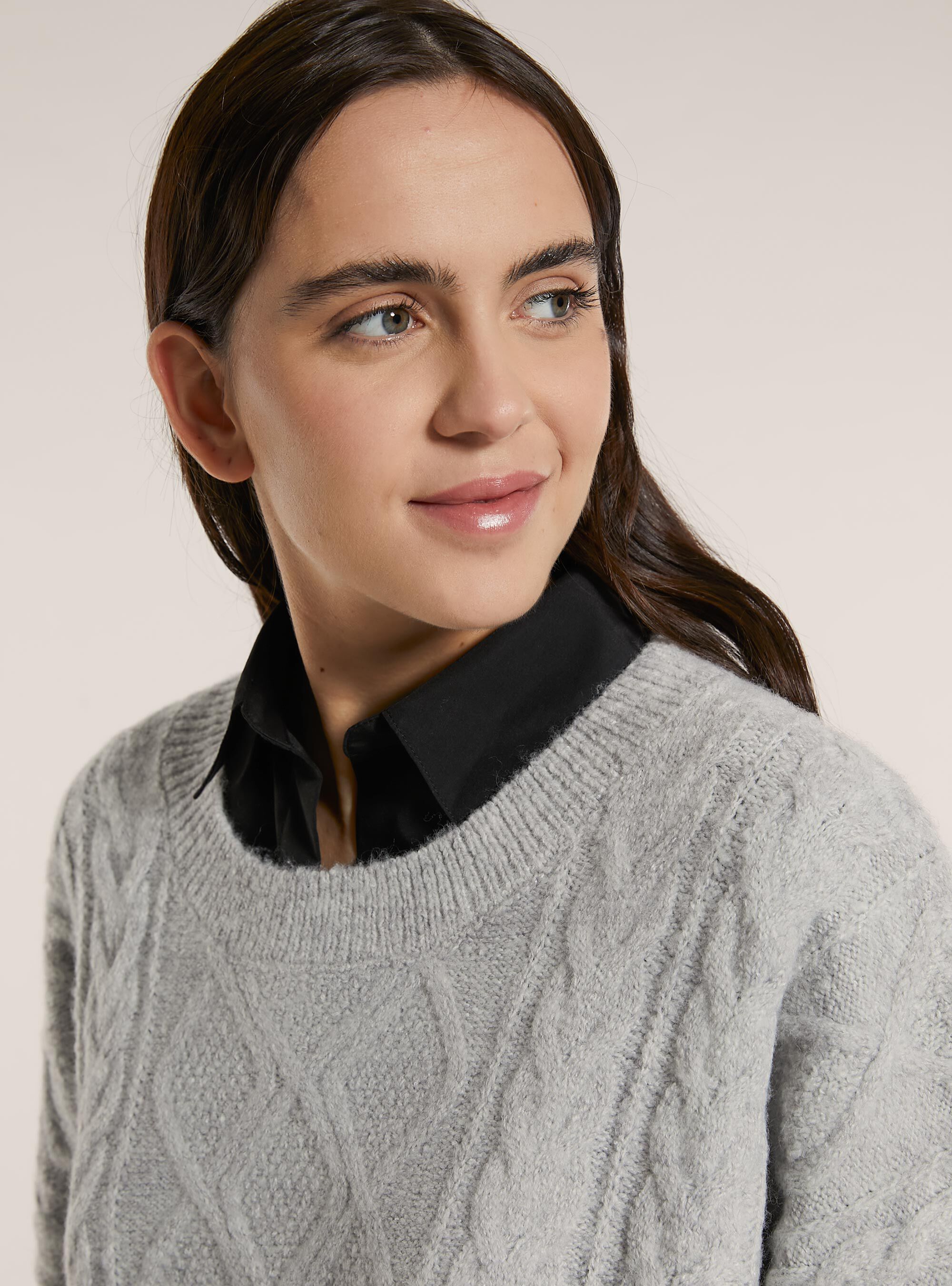 Pullover over a trecce, MGY3 GREY MEL LIGHT