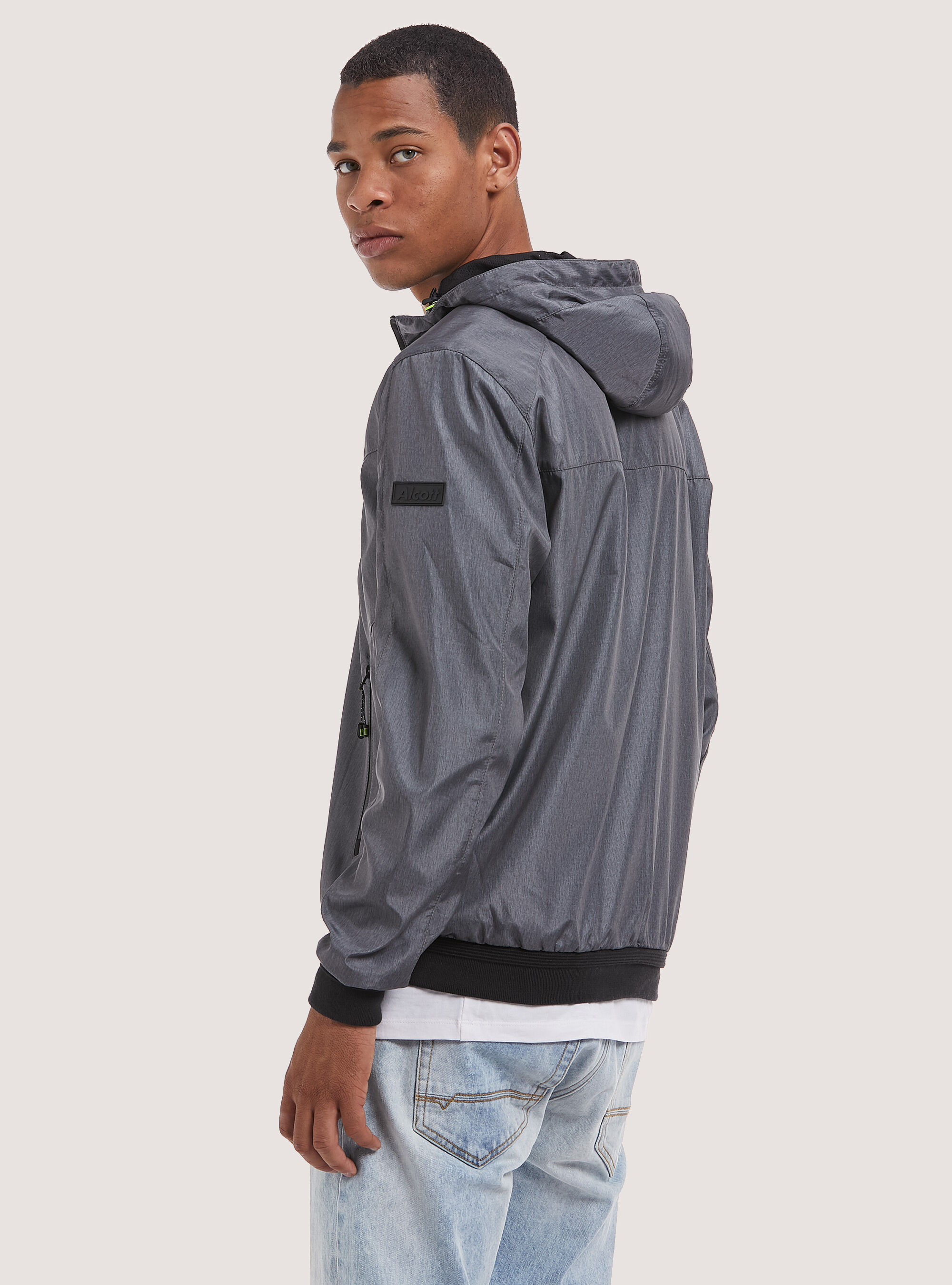 Grey hooded bomber jacket discount