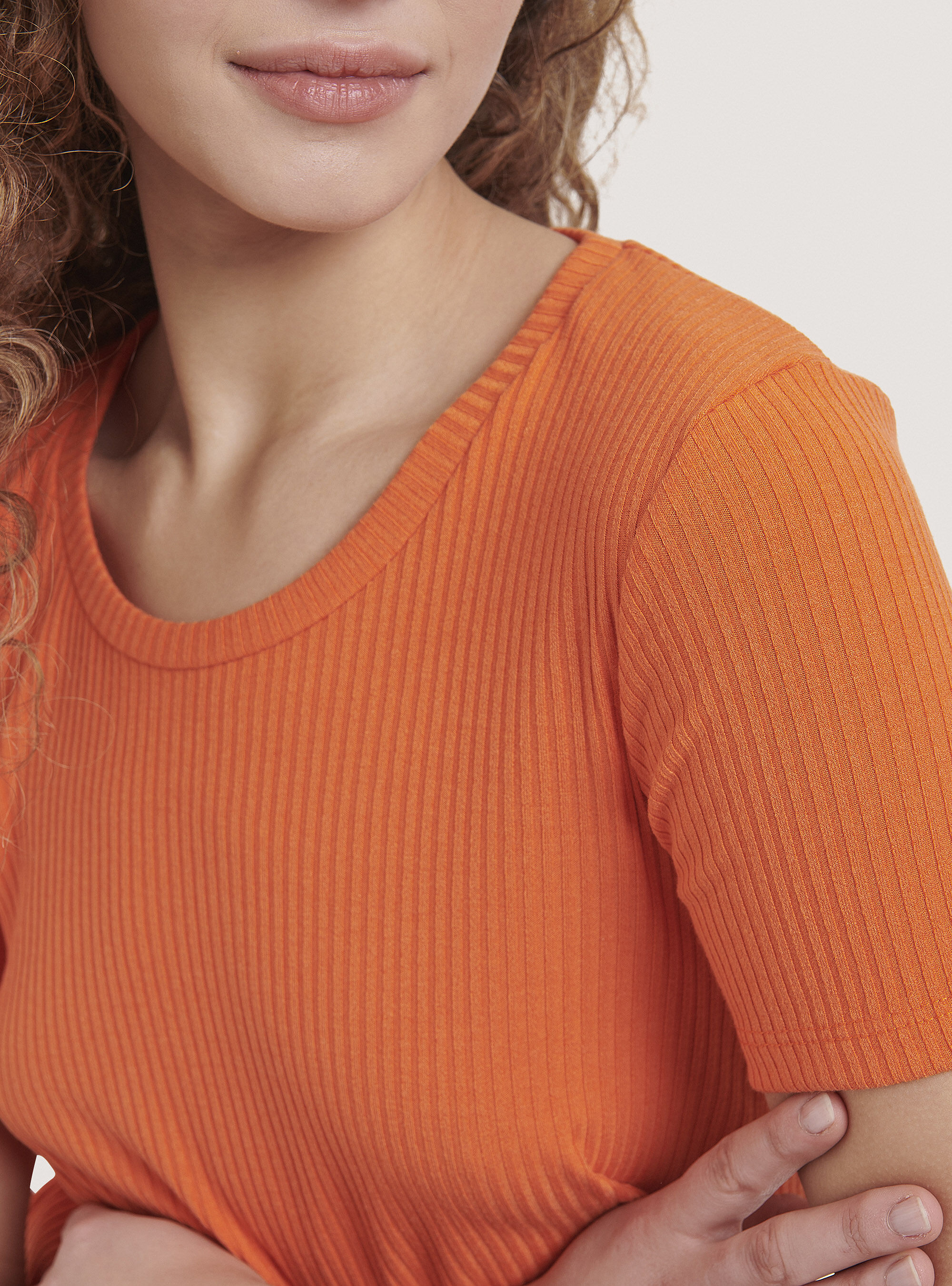 Ribbed cropped t-shirt, C330 ORANGE