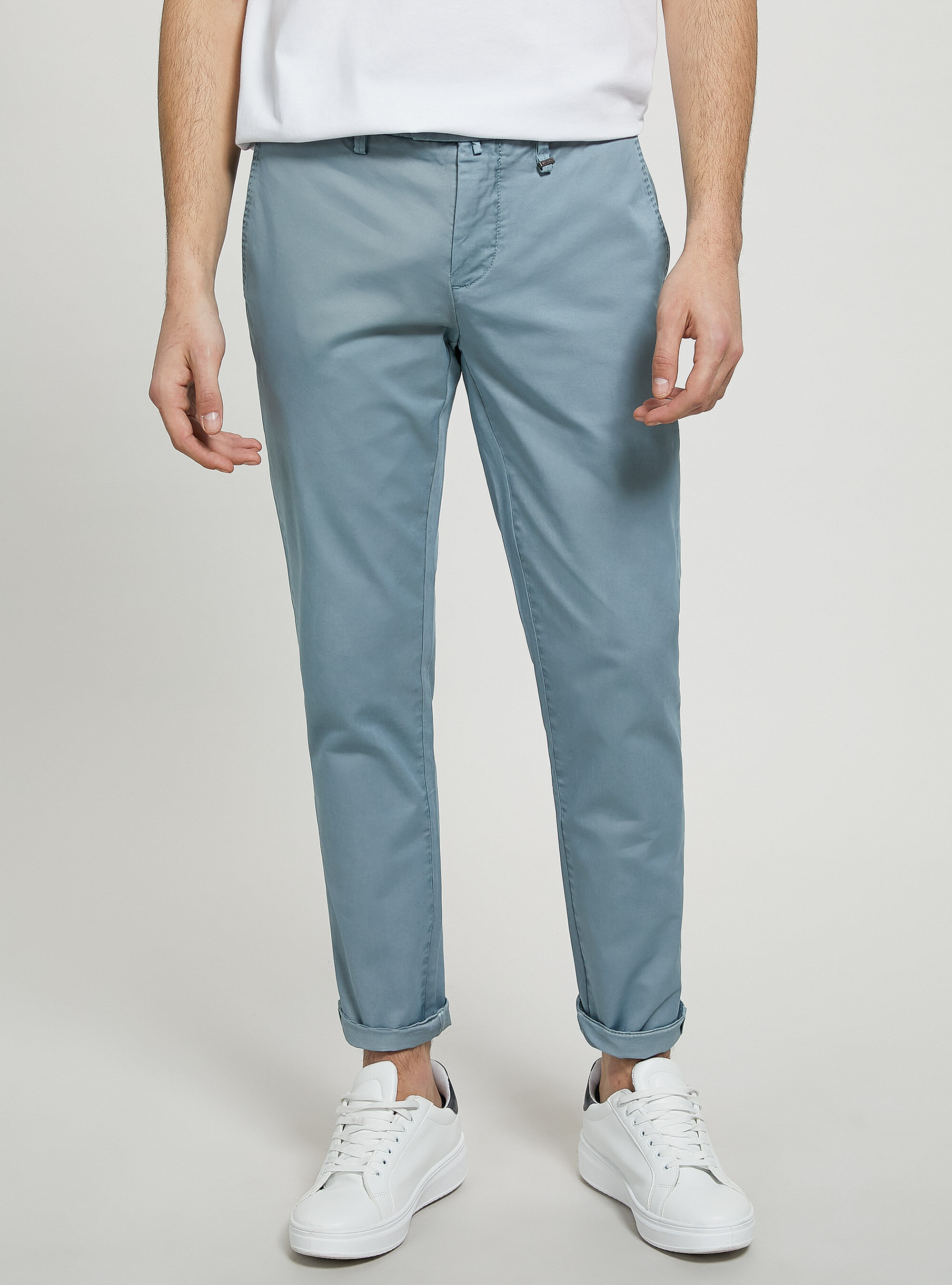Stretch cotton twill chinos, AZ2 AZURE MEDIUM