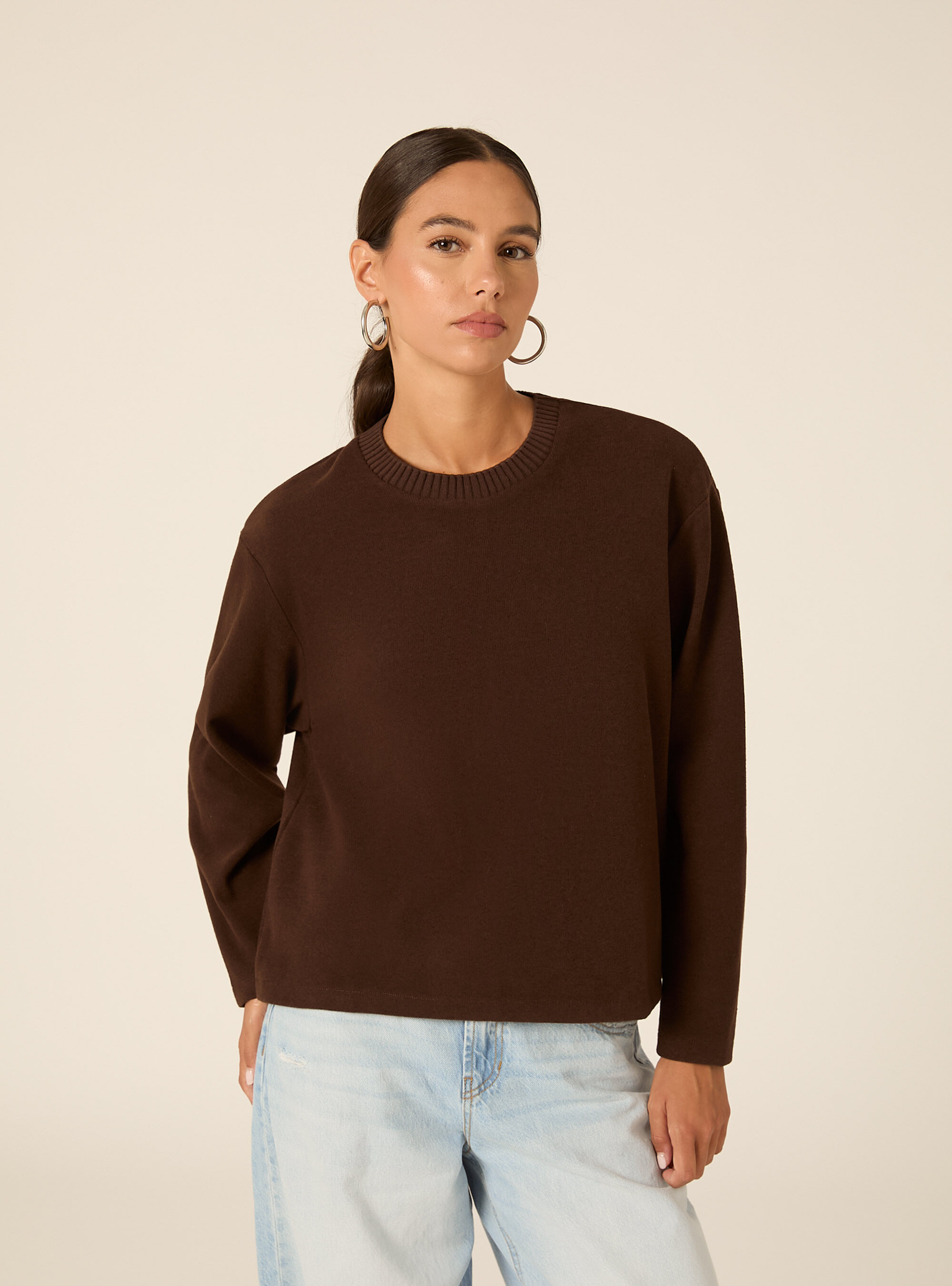 Maglia collo rotondo, BR1 BROWN DARK
