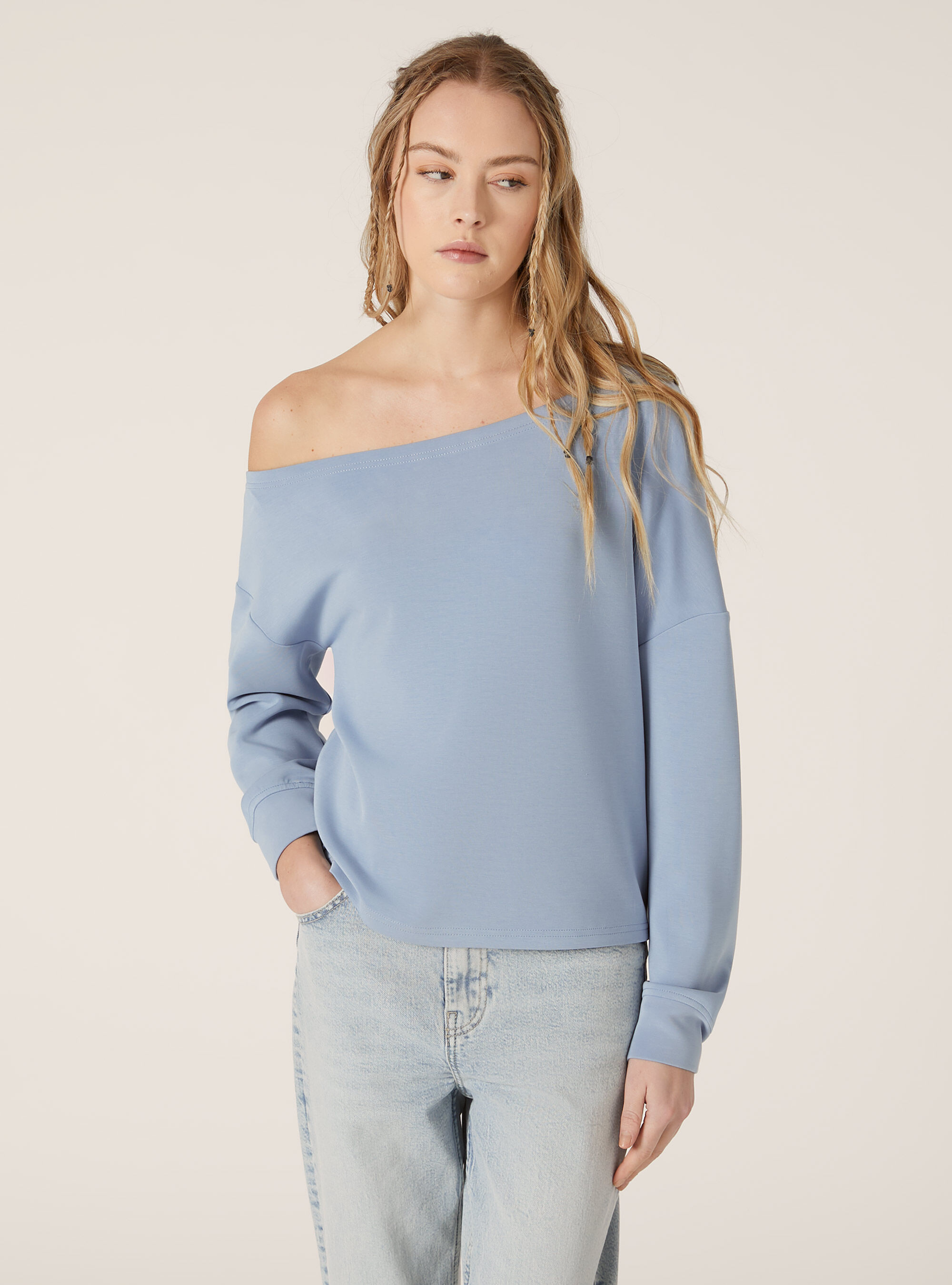Soft touch asymmetric sweatshirt, AZ2 AZURE MEDIUM
