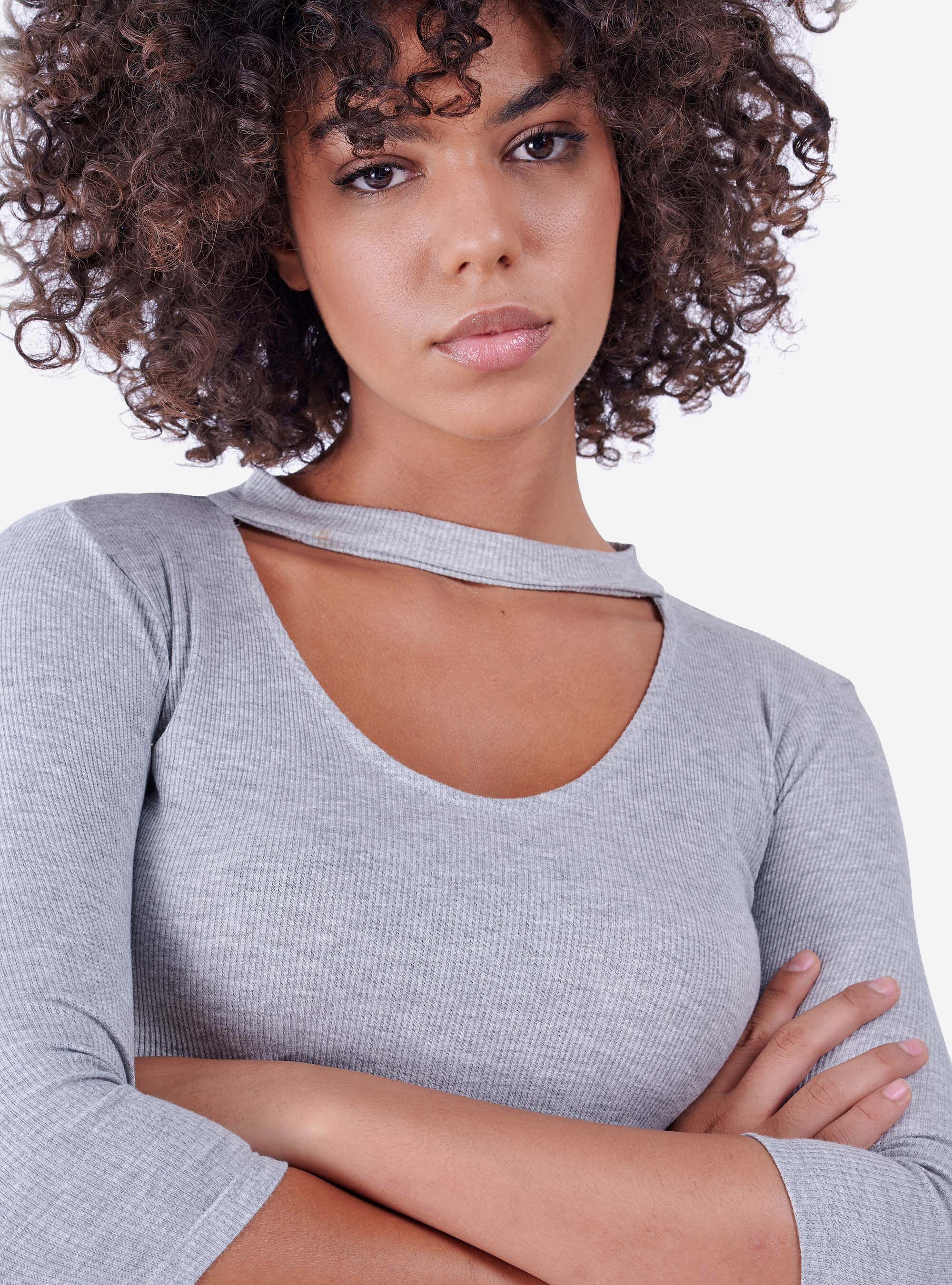 MIDI DRESS WITH OPEN NECKLINE, LIGHT GREY MELANGE