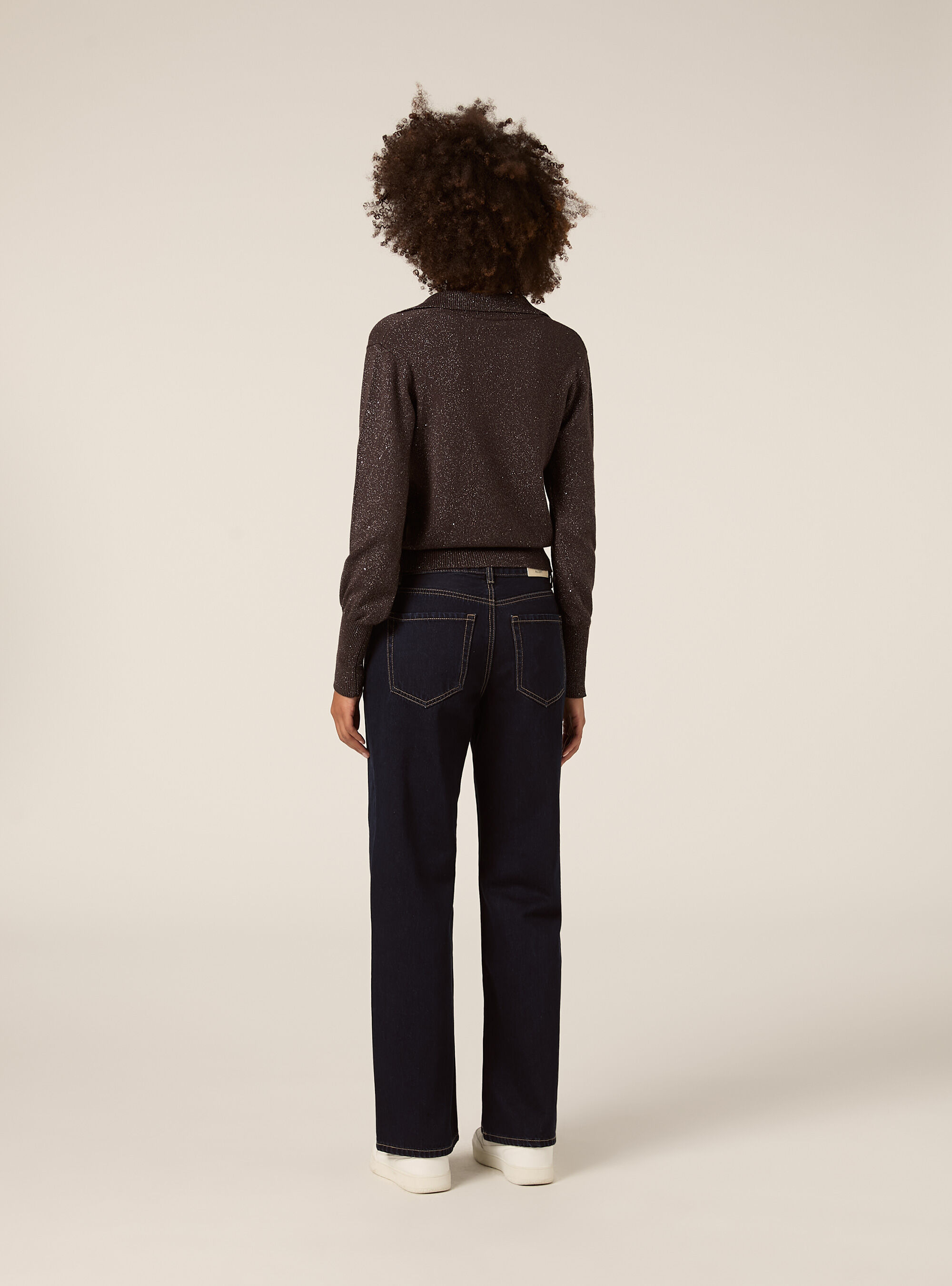 Lurex knit polo shirt, BR1 BROWN DARK