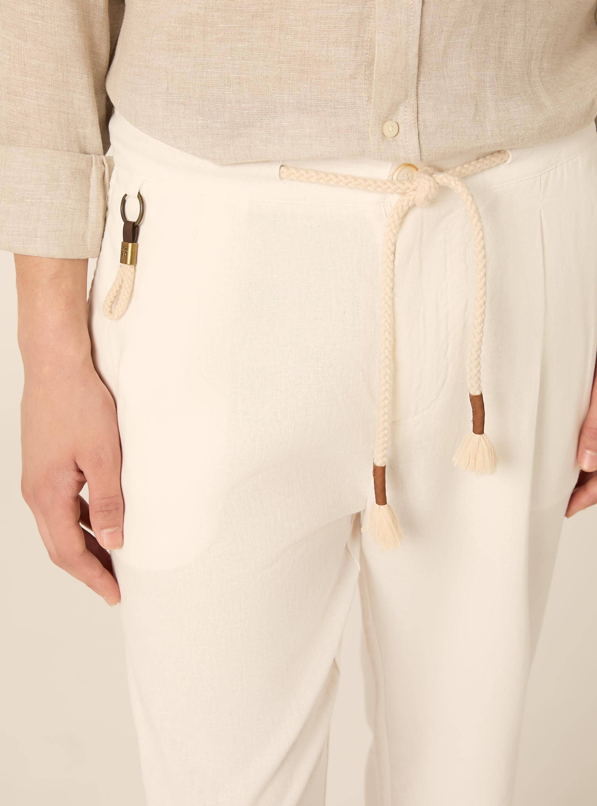 Pantaloni misto lino con coulisse, WH1 OFF WHITE
