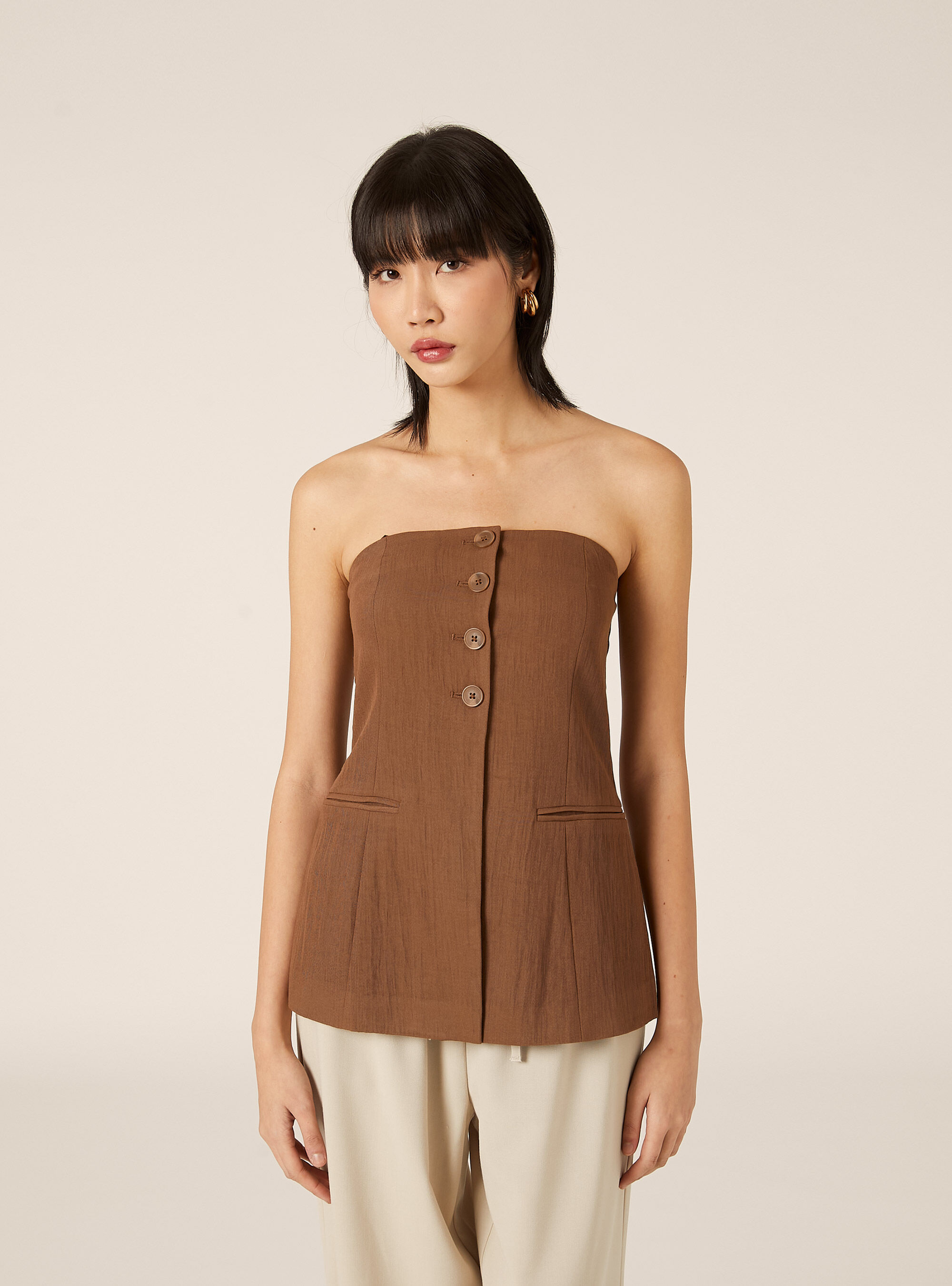 Chaleco cruzado con textura, BR2 BROWN MEDIUM