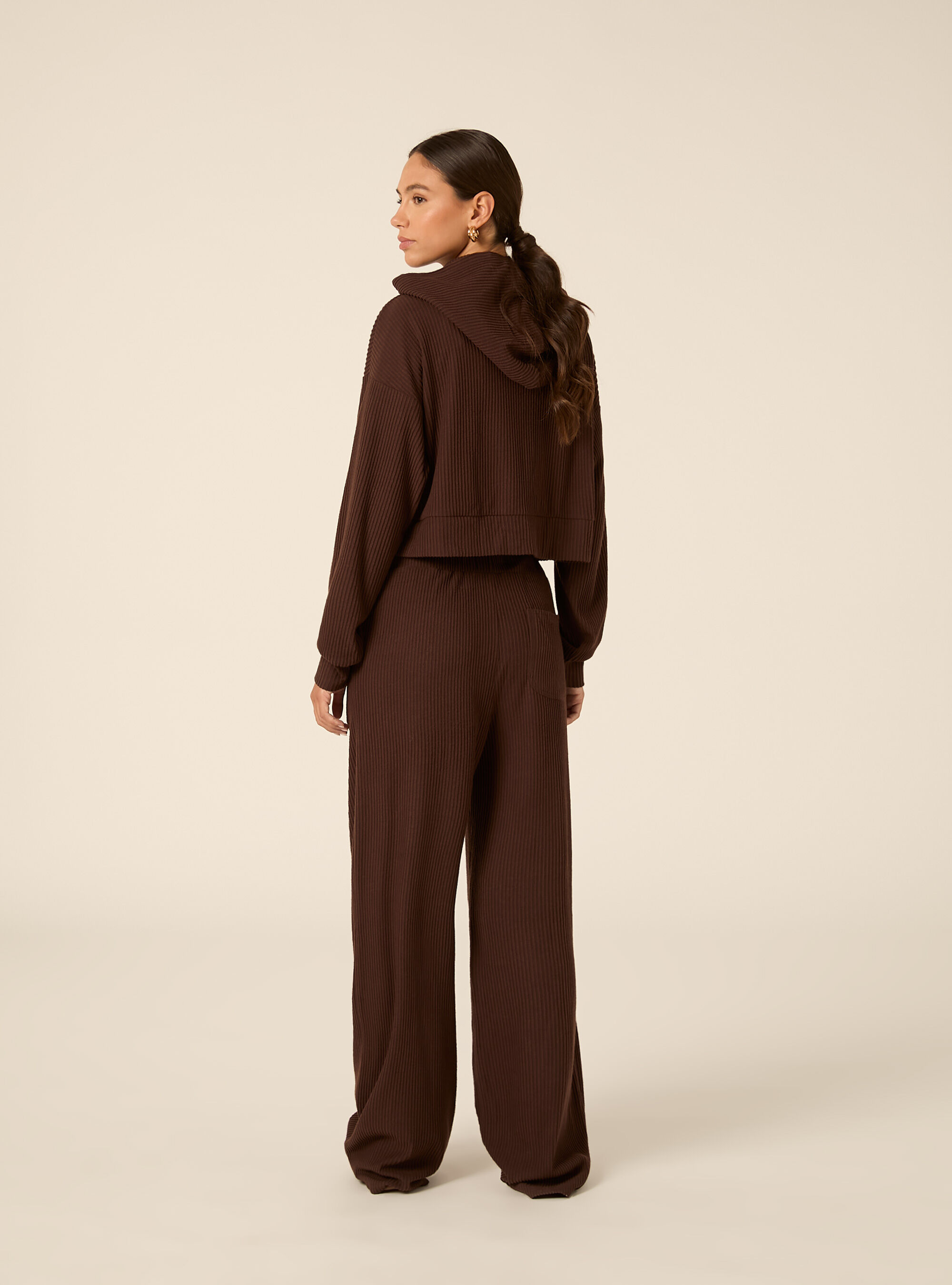 Jogger wide leg a coste, BR1 BROWN DARK