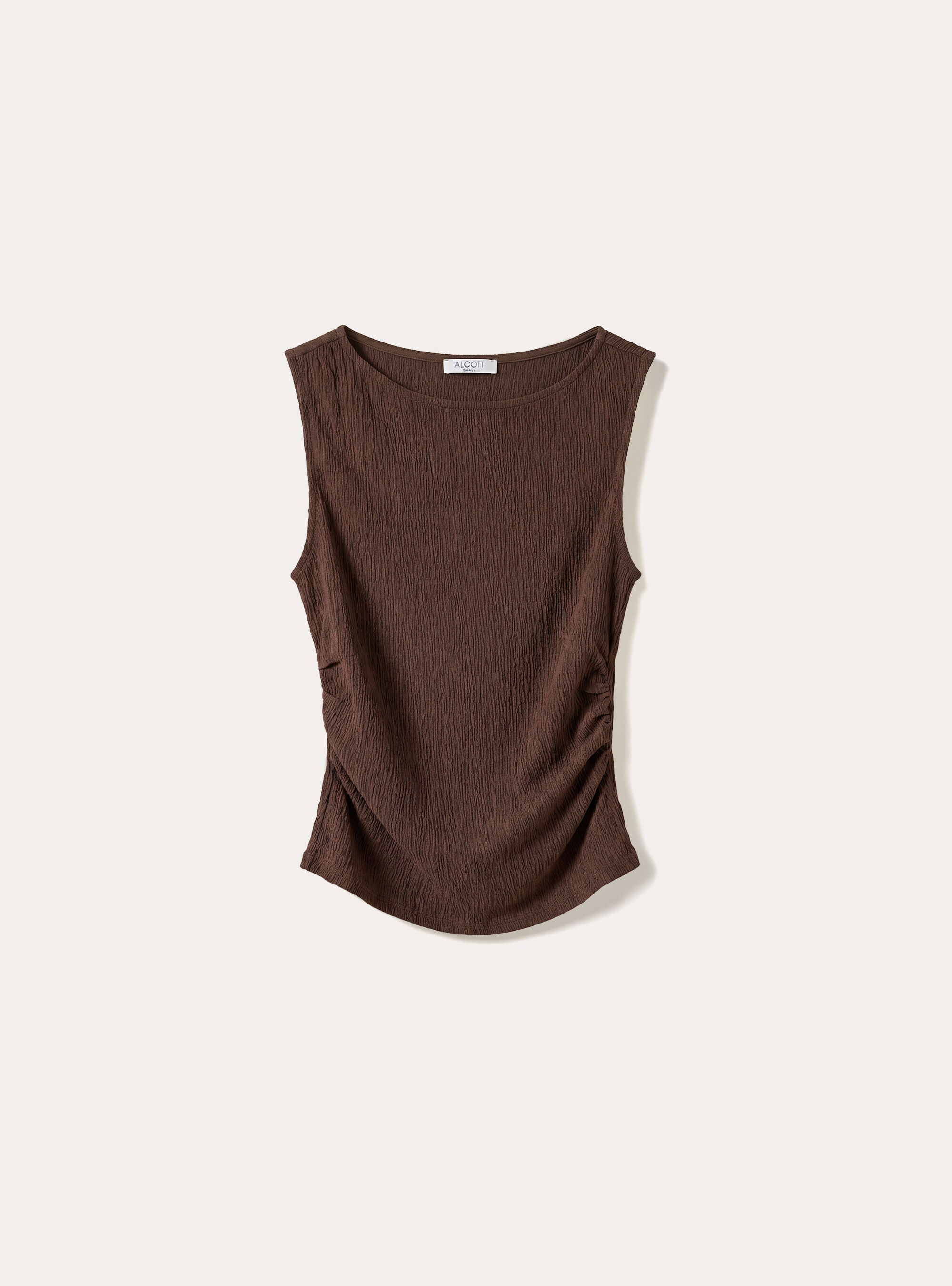 T-shirt maniche ad alette texturizzata, BR1 BROWN DARK