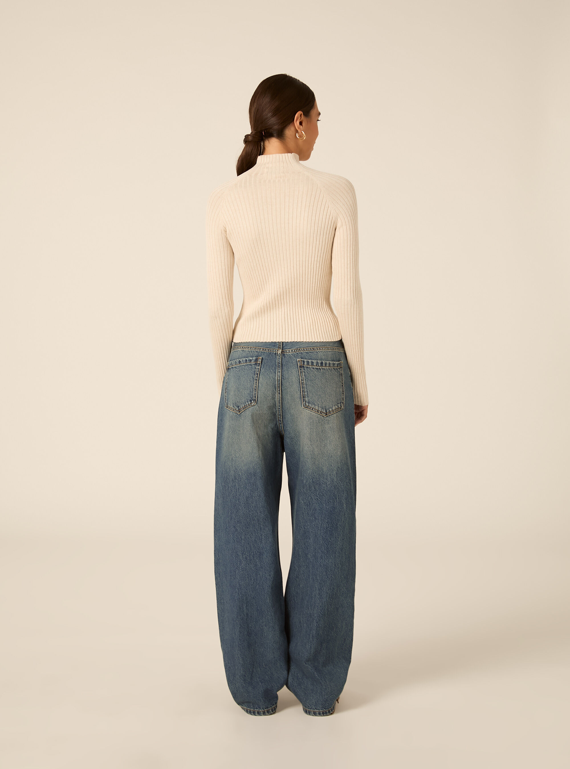 Maglia a coste mezzo collo, MCR2 CREAM MEL MED