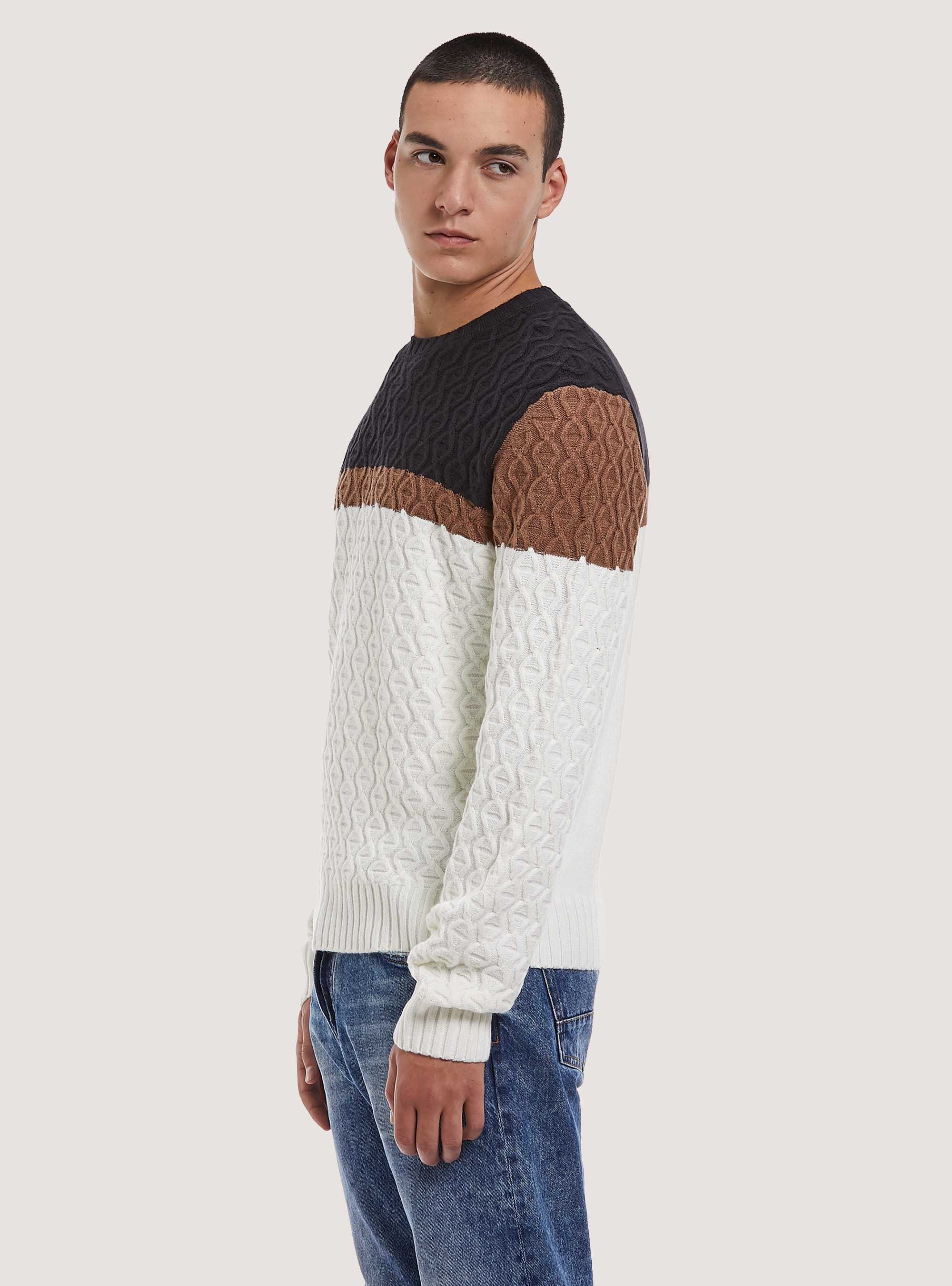 Pullover color block con texture, WH2 WHITE