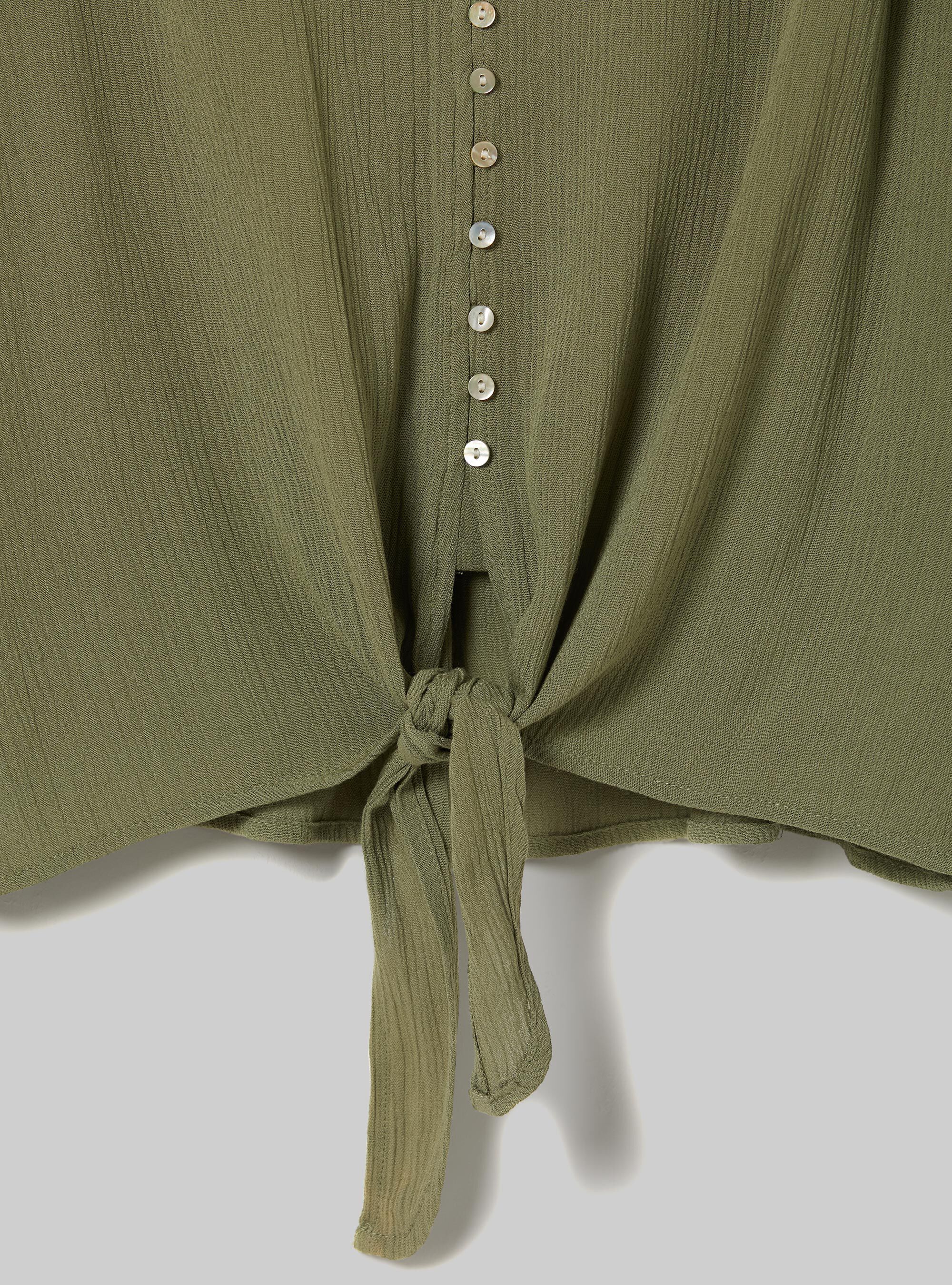 Camicia scollo a v tinta unita e nodo in vita, KY2 KAKY MEDIUM