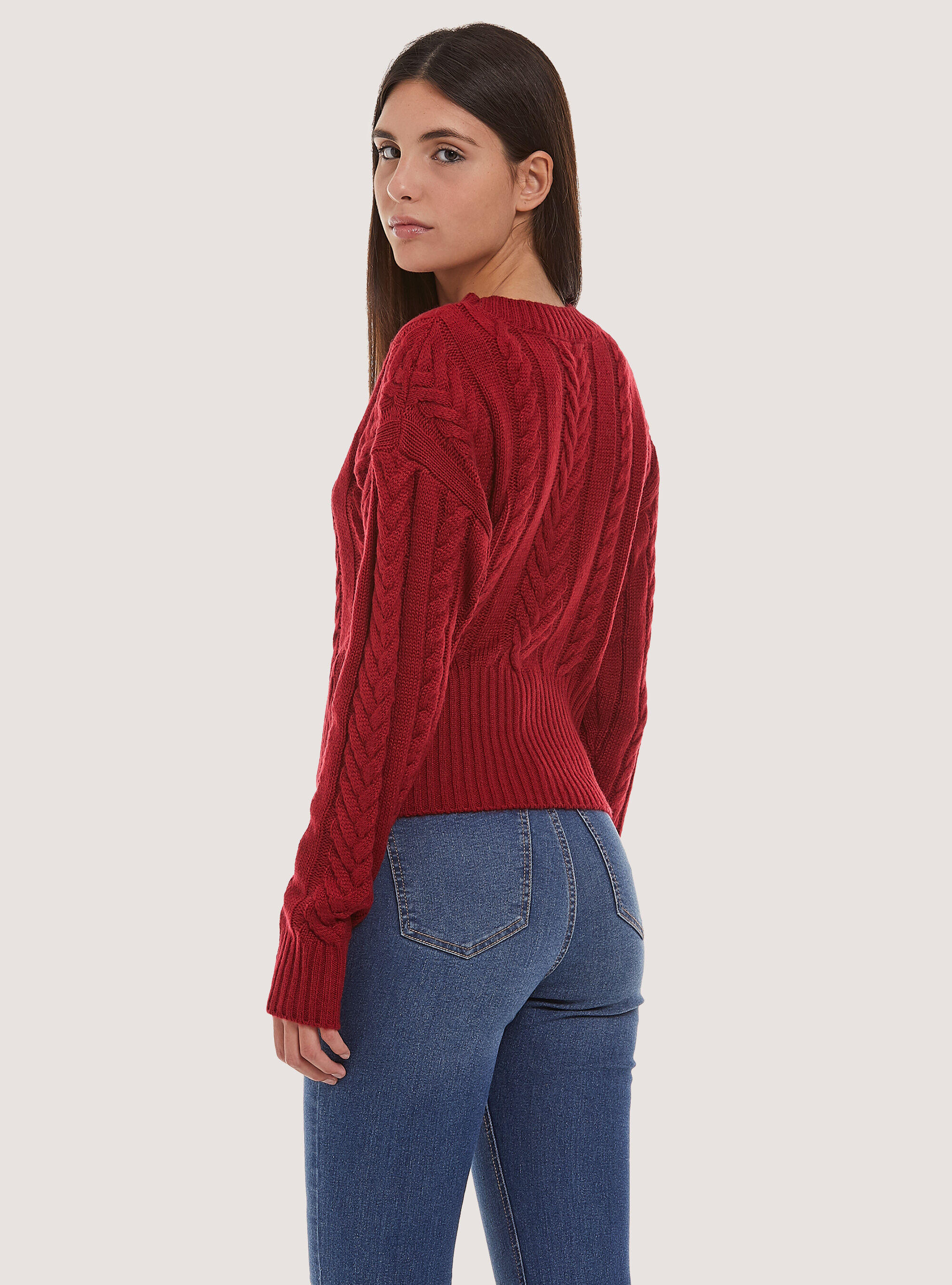 Cropped pullover with plaits, RED
