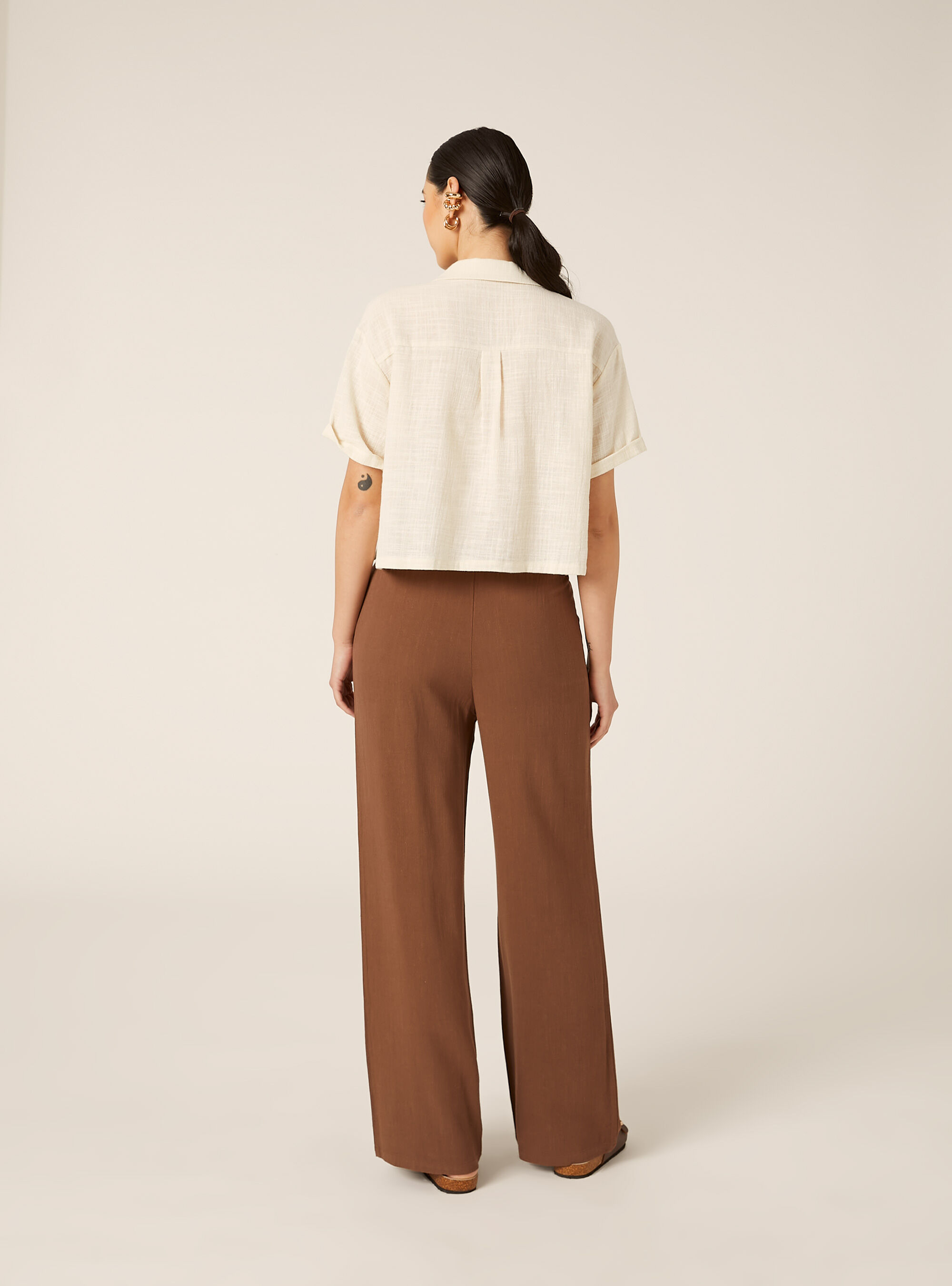Camicia maniche corte crop, MBG3 BEIGE MEL LIGHT