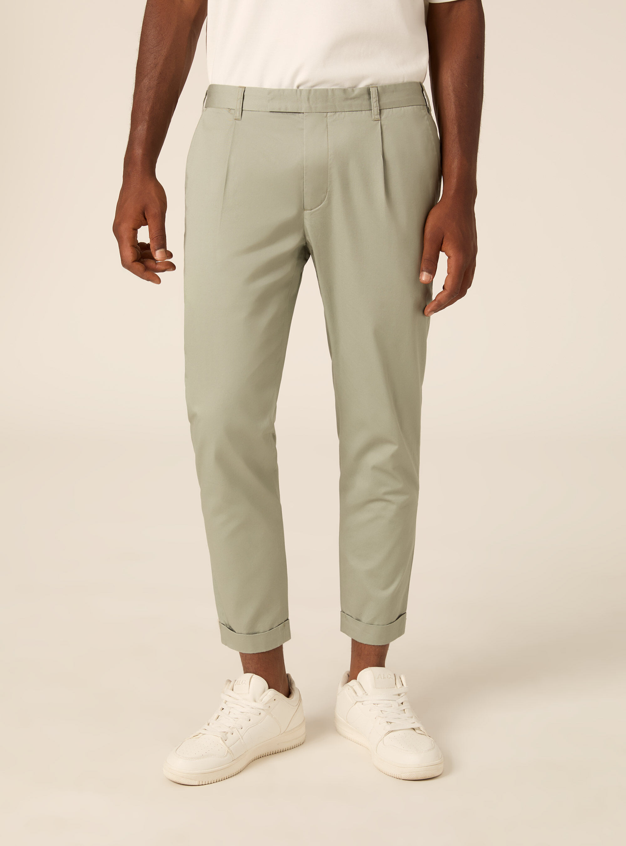 Pantaloni chino slim fit in twill, SG3 SAGE LIGHT