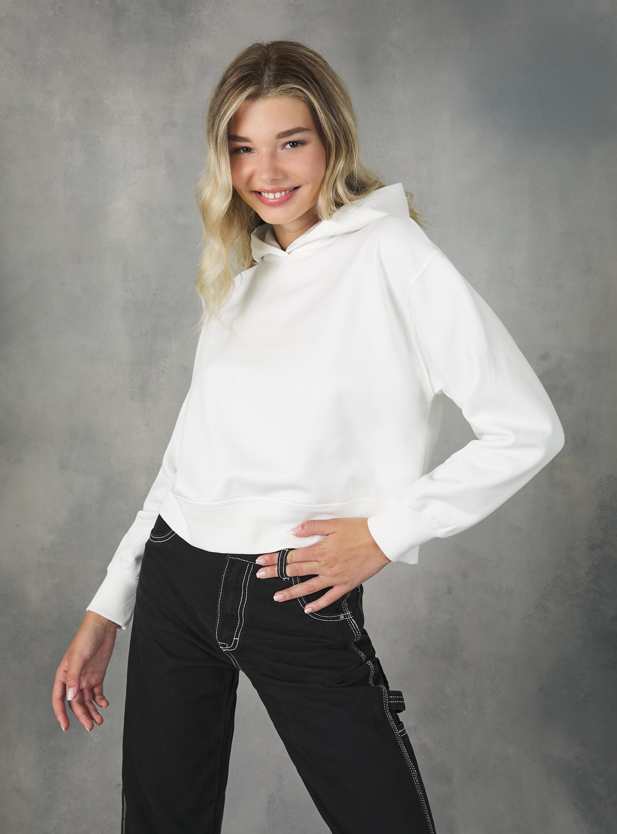 Sudadera corta con capucha ajustable, WH2 WHITE