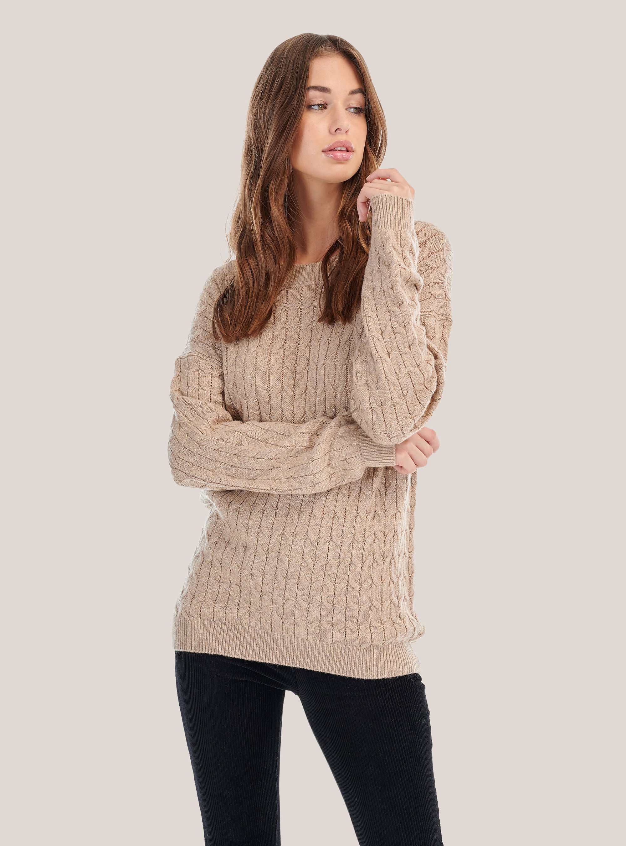 Pull en maille torsad&eacute;e, C5557 BEIGE