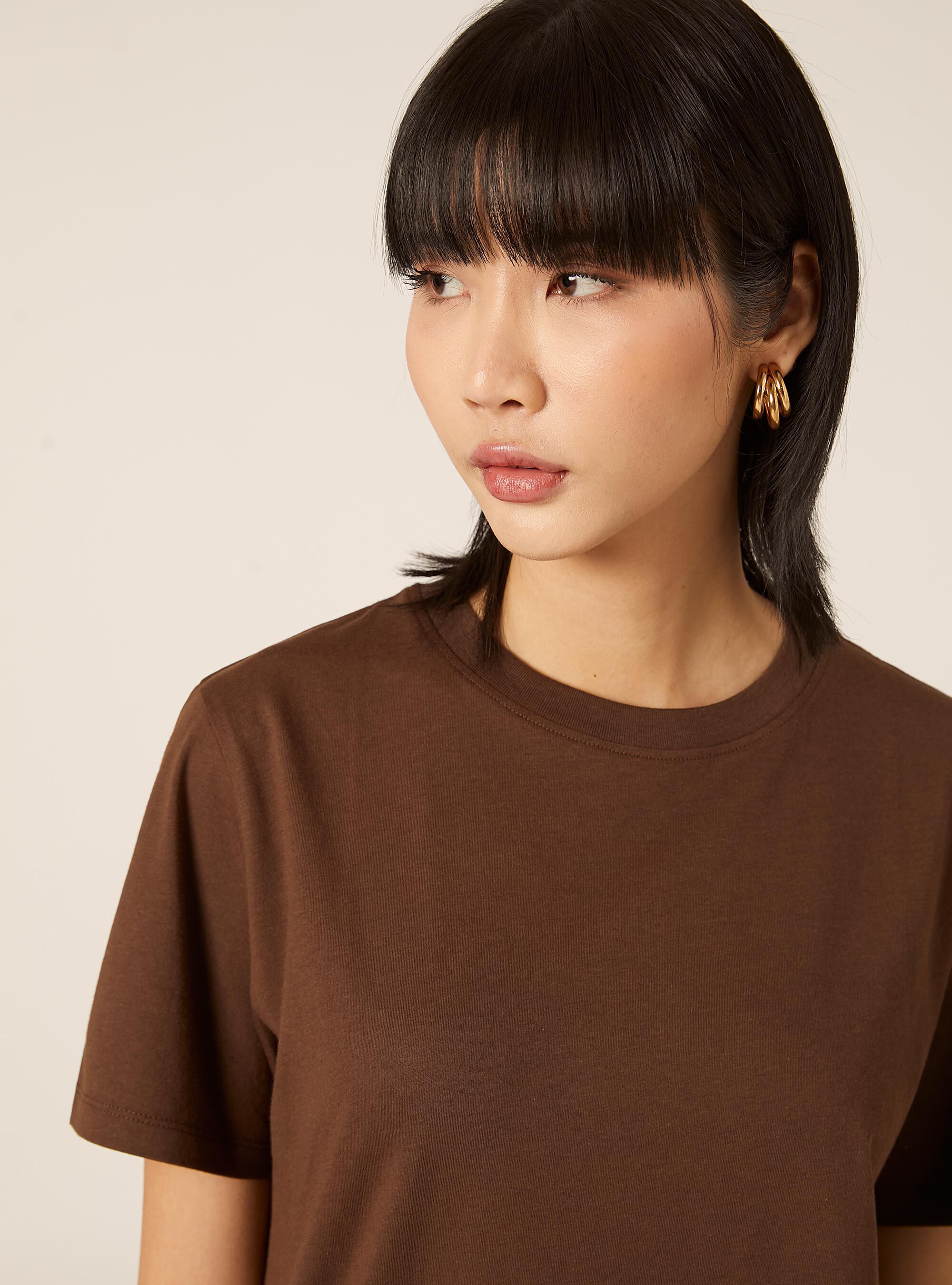 Cotton crew neck T-shirt, BR2 BROWN MEDIUM