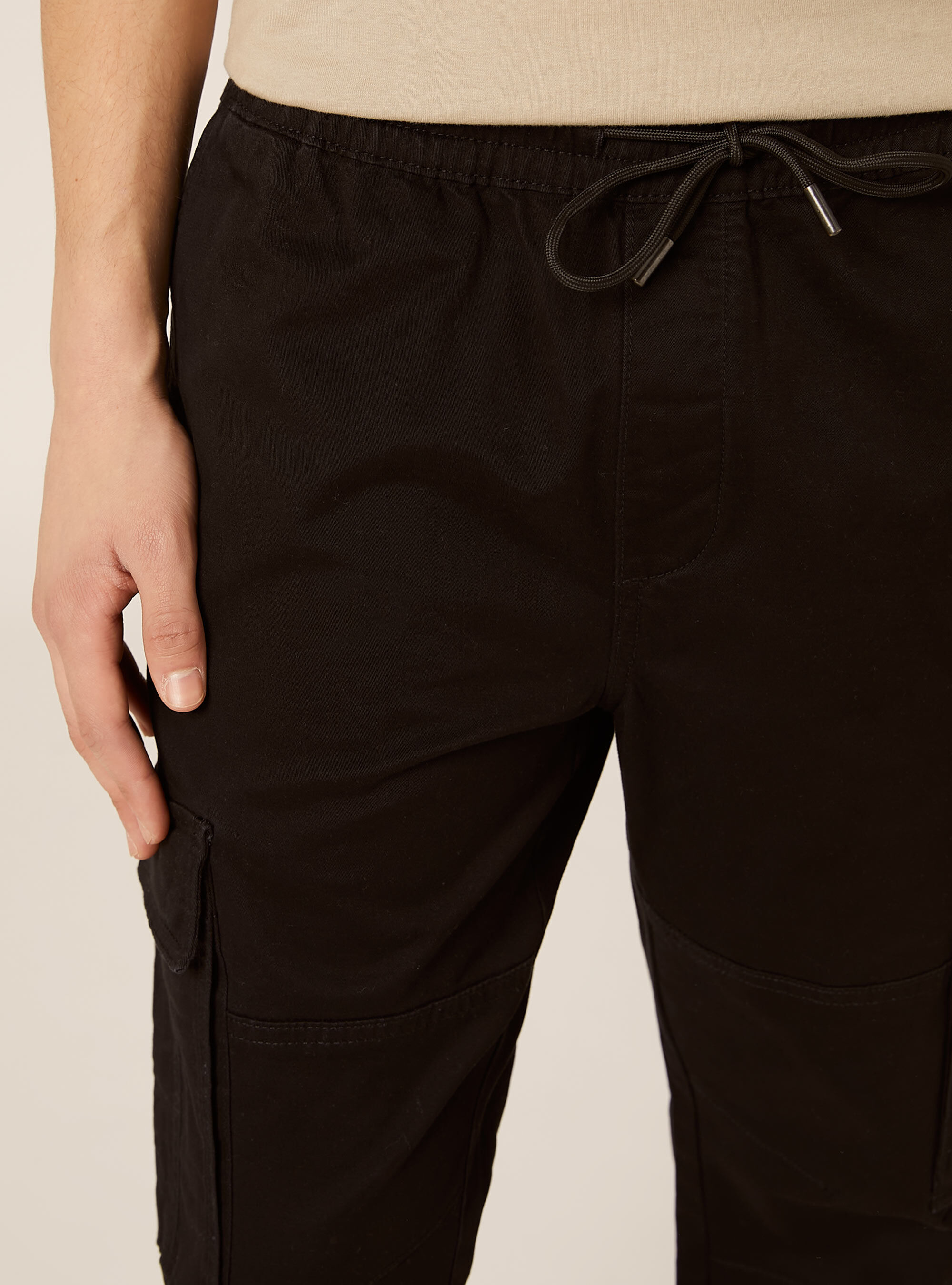 Jogger in twill stretch con tasconi, BK1 BLACK