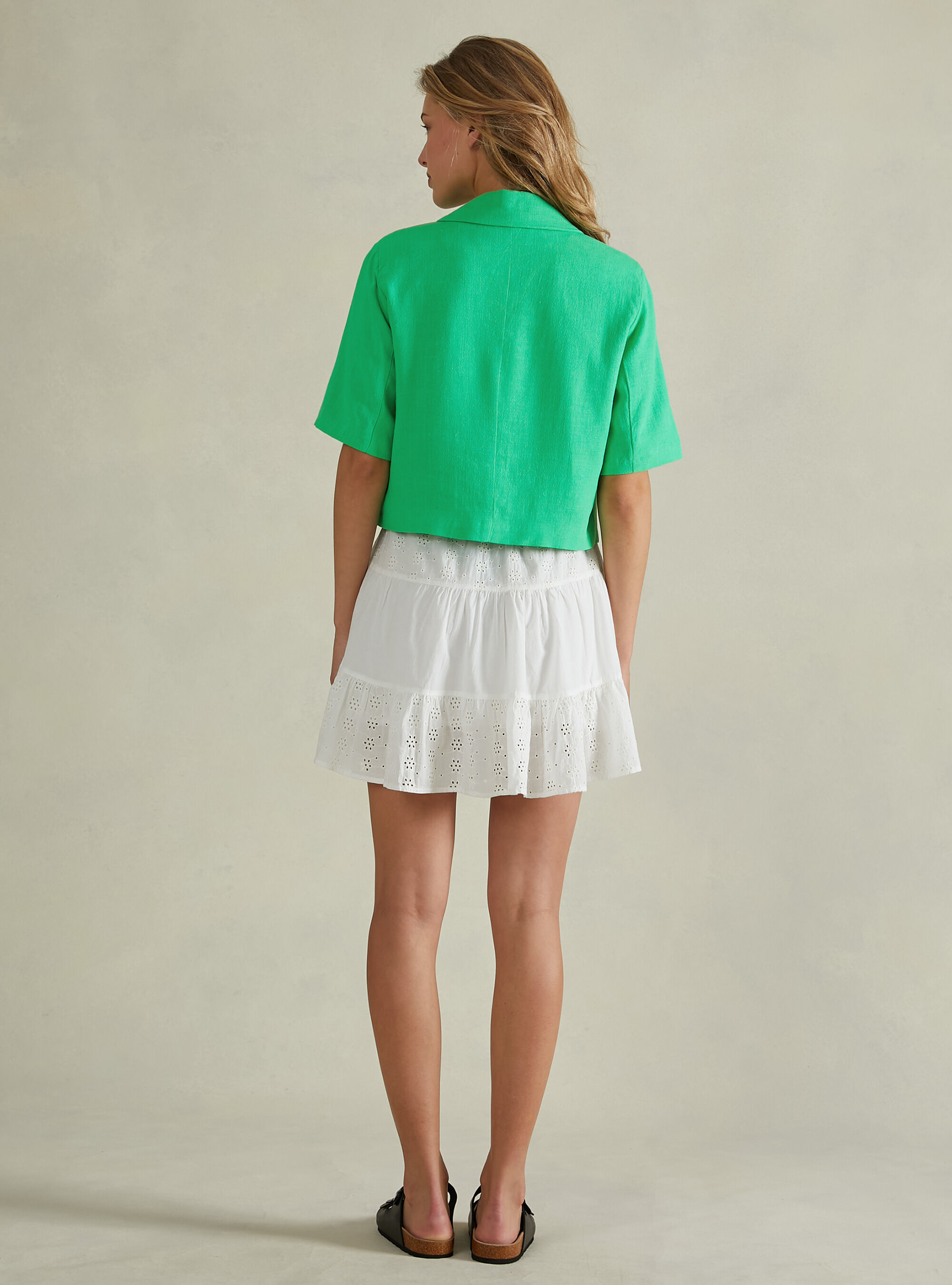 Linen blend cropped blazer, GN3 GREEN LIGHT