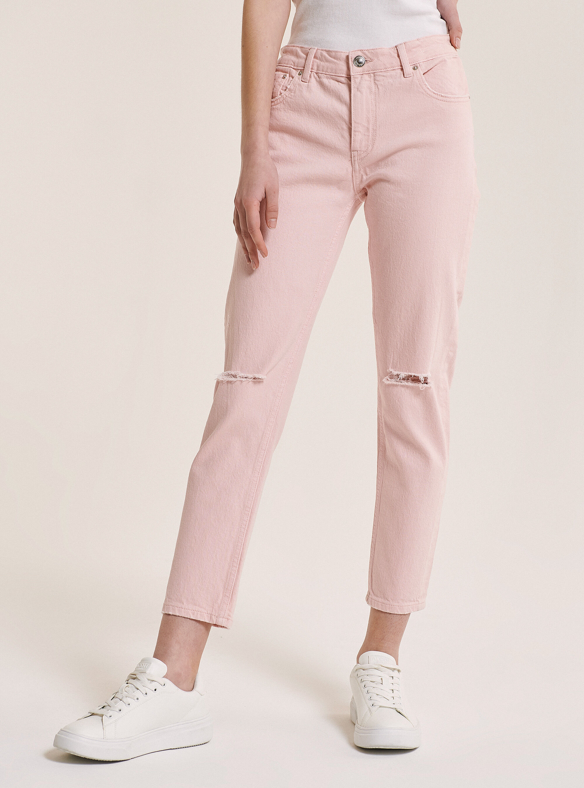 Pantalons twill stretch slim boyfriend, C5503 PINK