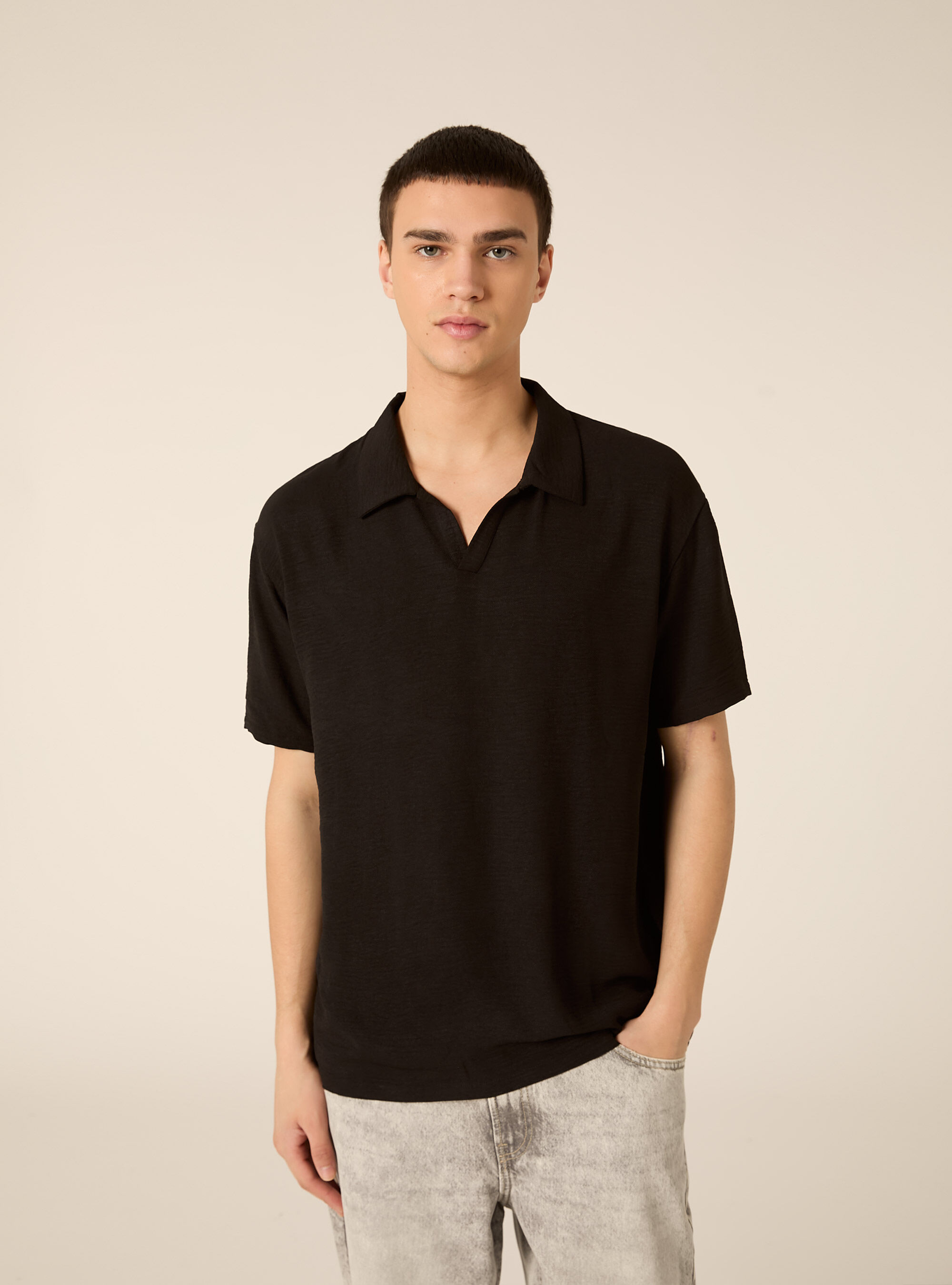 Polo basica in crepe, BK1 BLACK