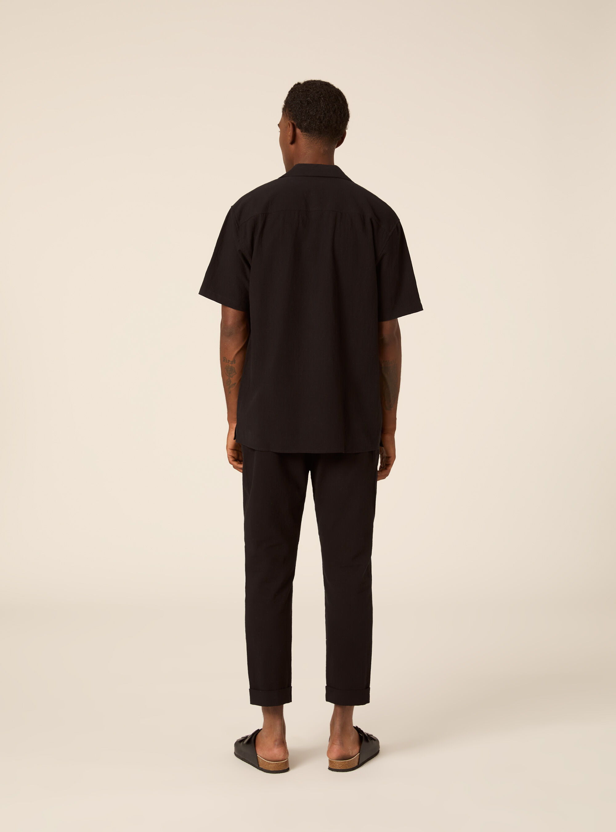 Camicia in misto lino, BK1 BLACK