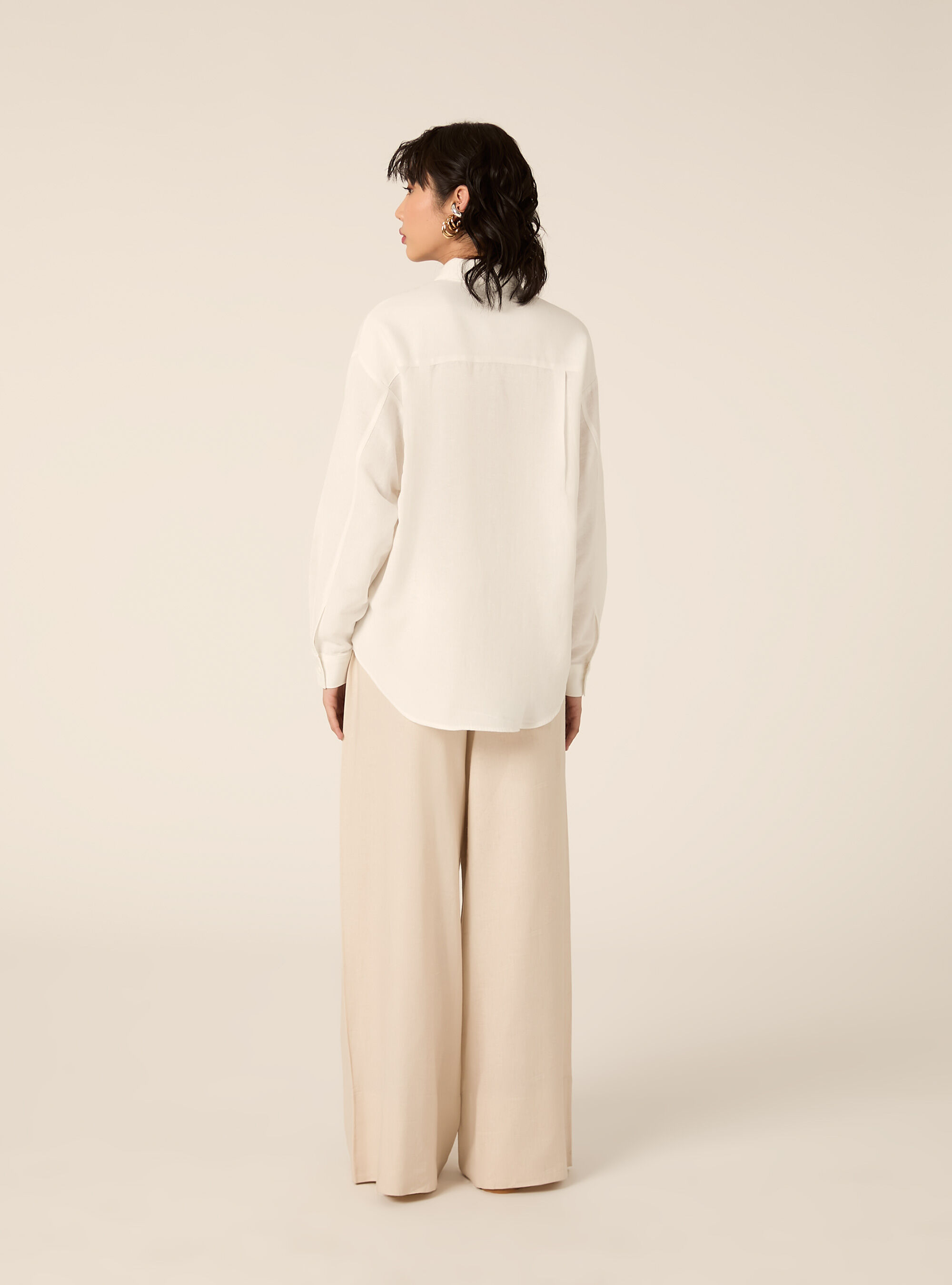 Camicia in misto lino tinta unita, WH2 WHITE