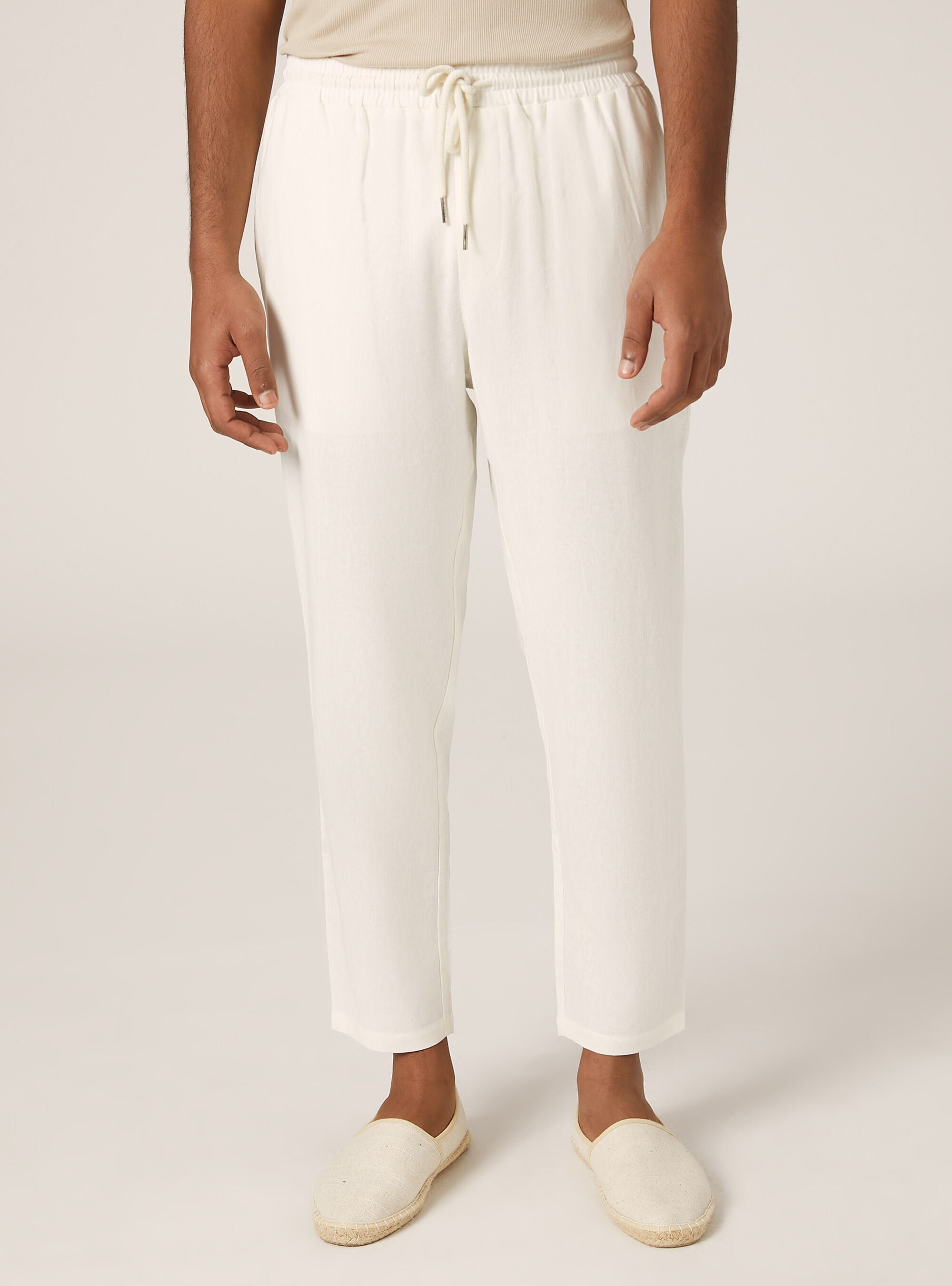Pantaloni jogger in misto lino, PANNA