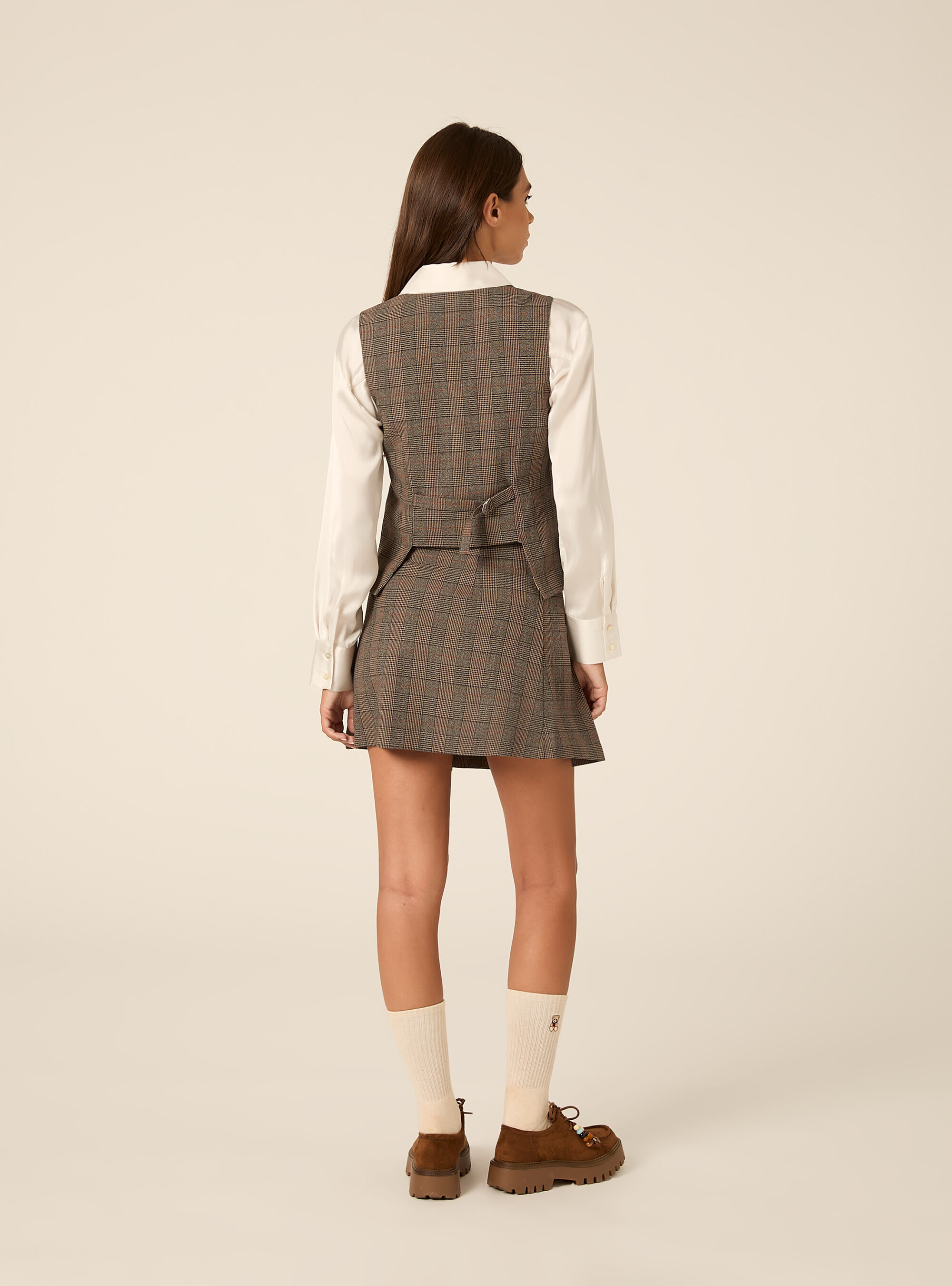 Chaleco sastre de un solo boton con estampado clasico, BG1 BEIGE DARK