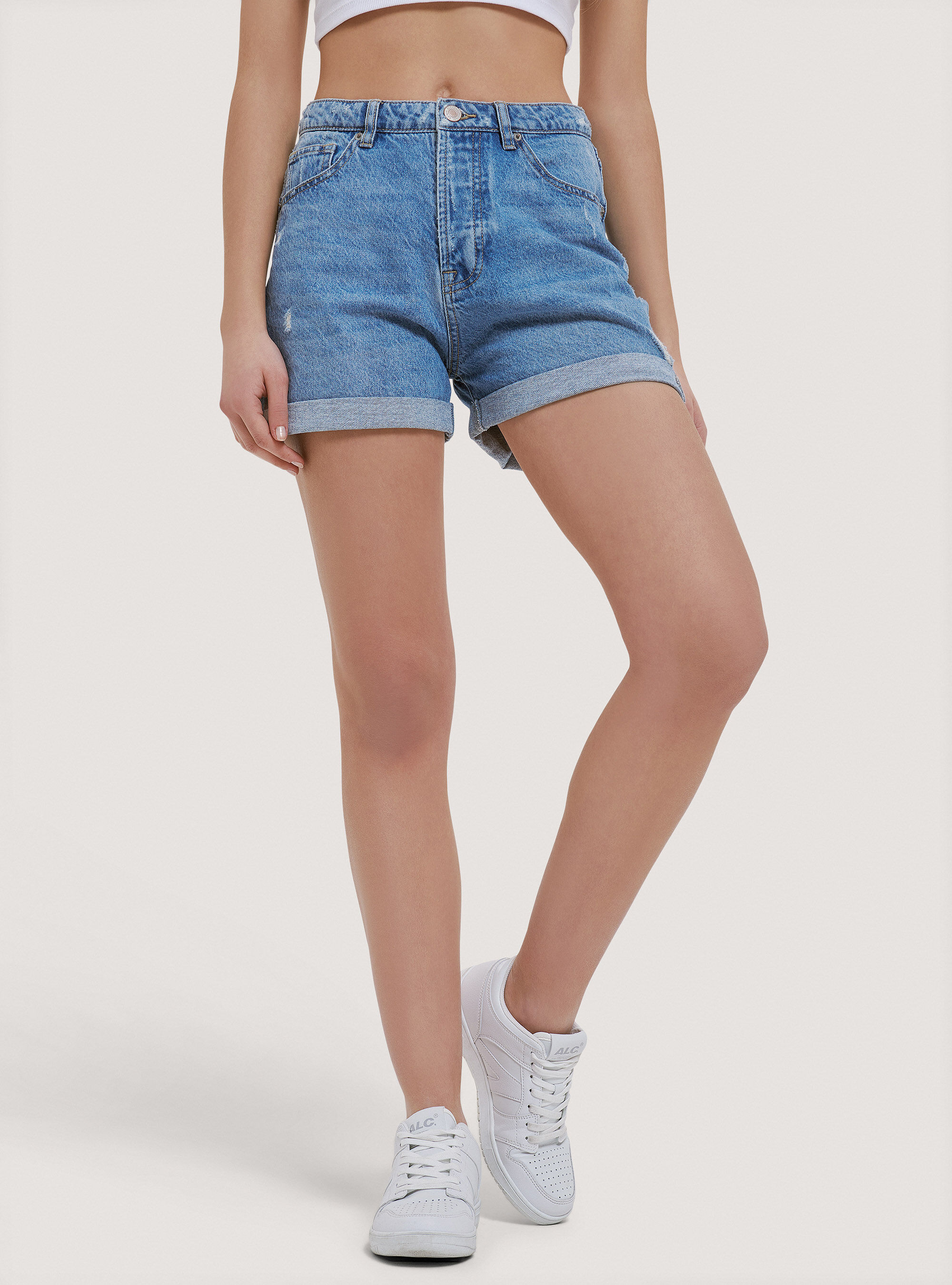 Denim mom fit shorts
