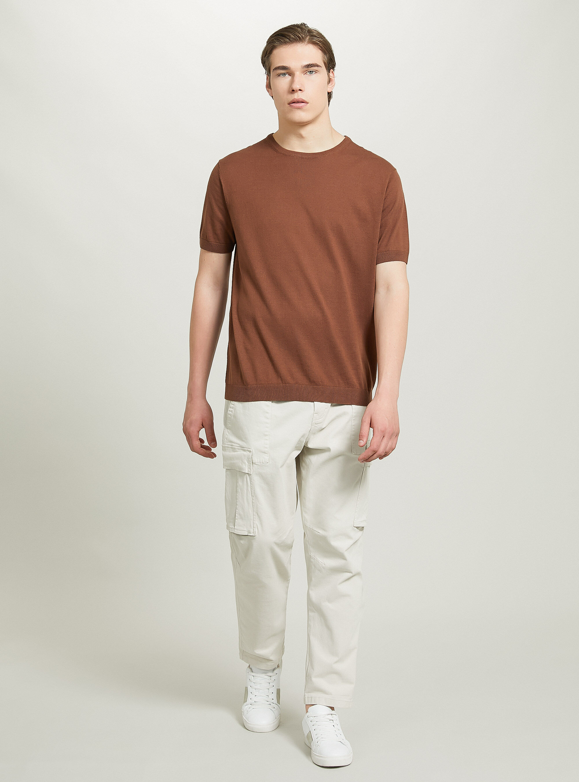 Short-sleeved cotton pullover, BR3 BROWN LIGHT