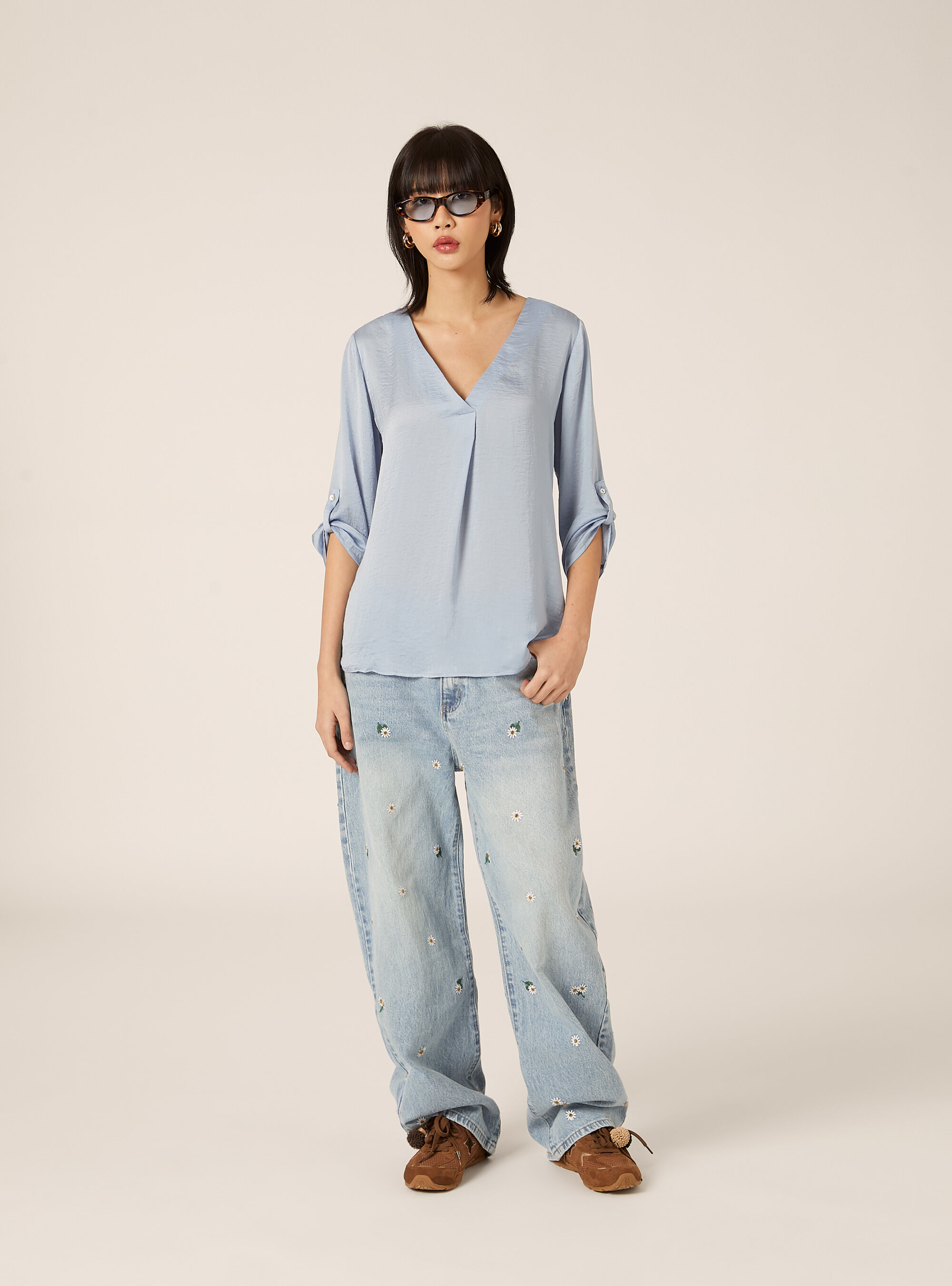 Plain neckline blouse, AZ3 AZURE LIGHT