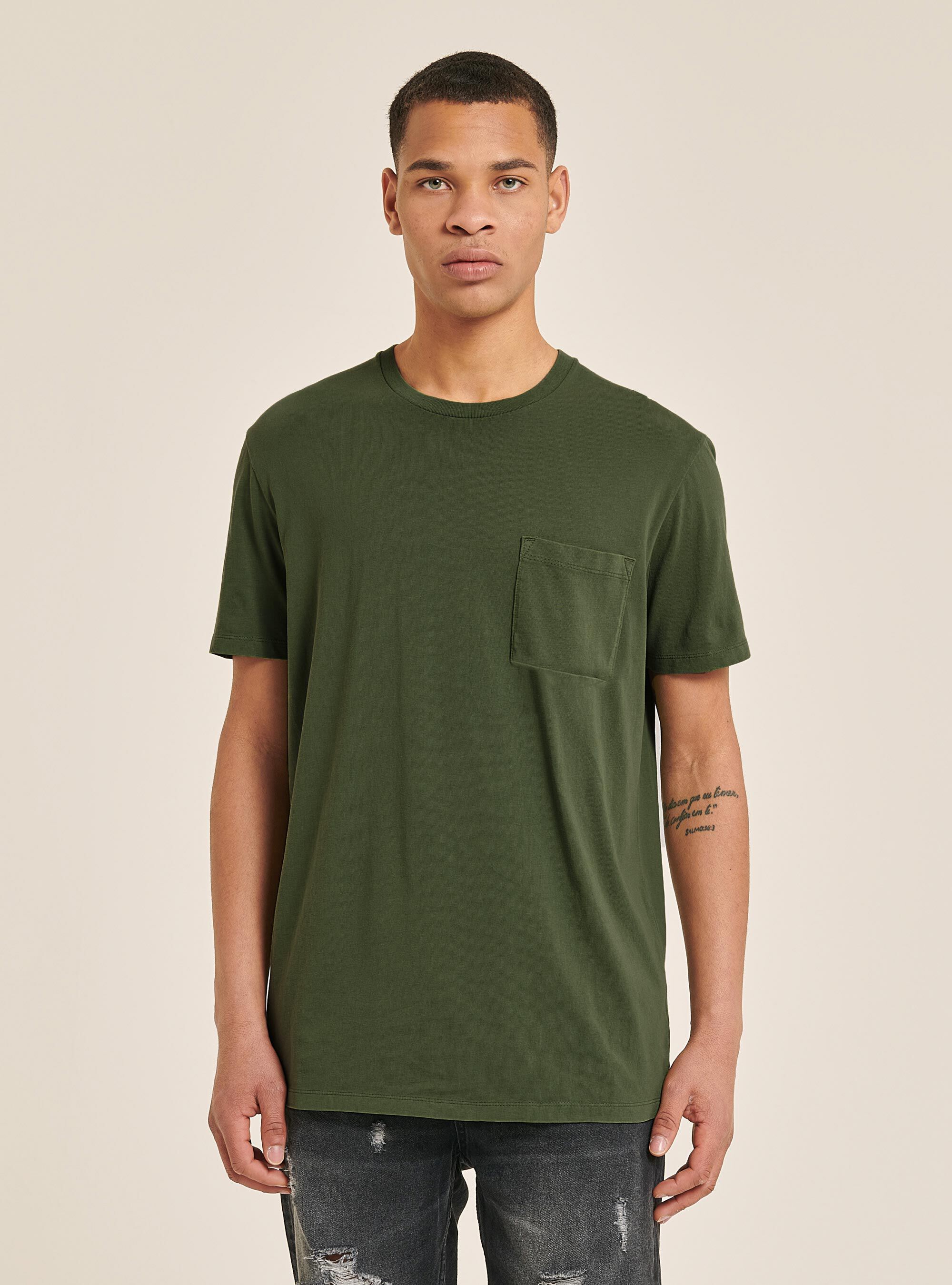 Basic cotton T-shirt with pocket, C5587 KAKY