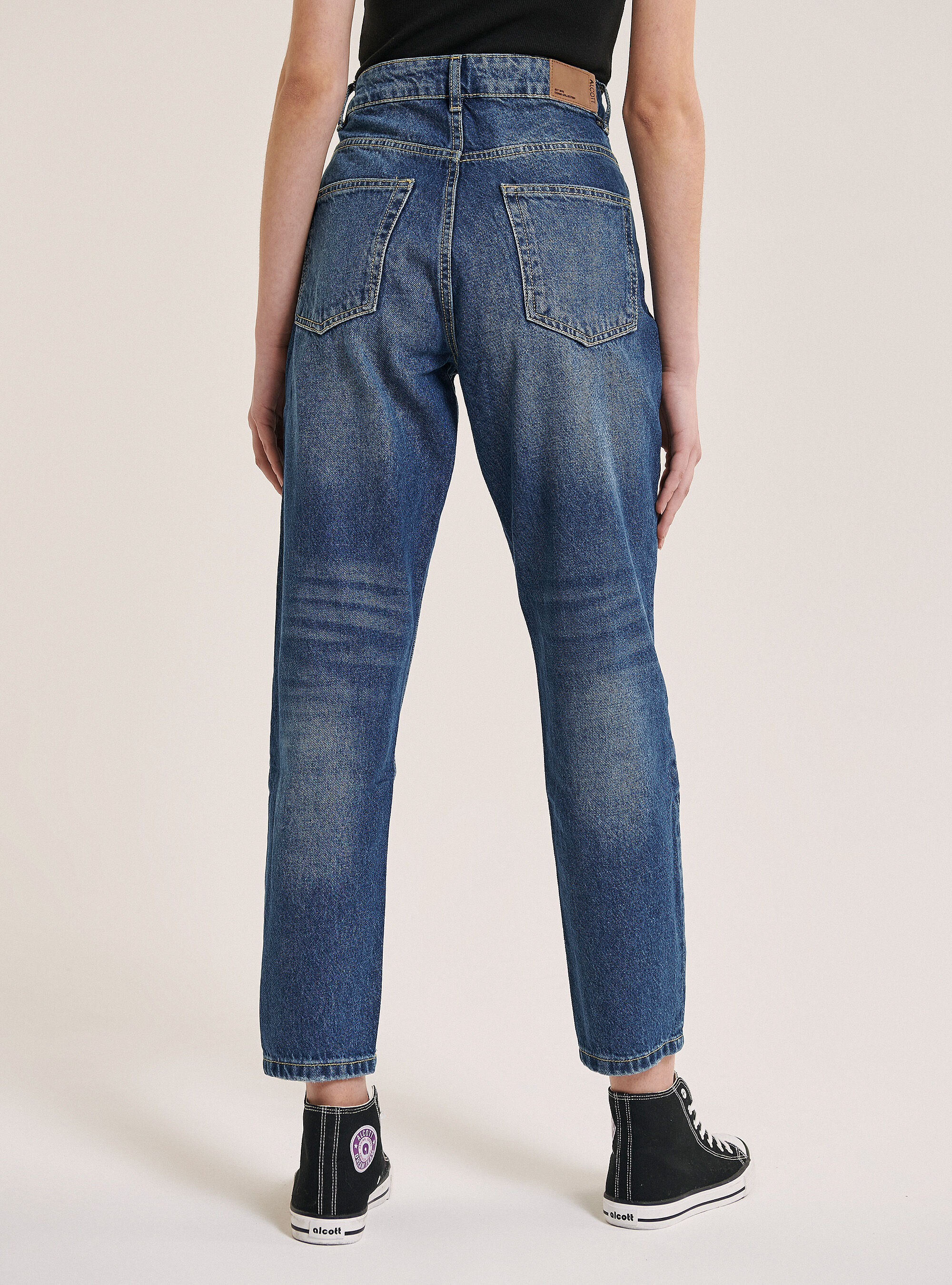 Jean cropped straight fit taille haute, C218 BLUE NAVY