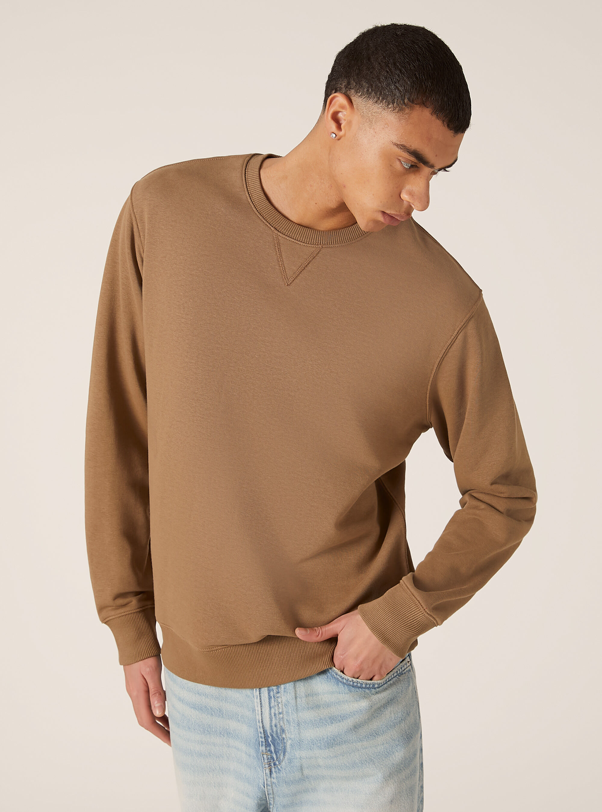 Plain-coloured crew-neck sweatshirt, BR2 BROWN MEDIUM
