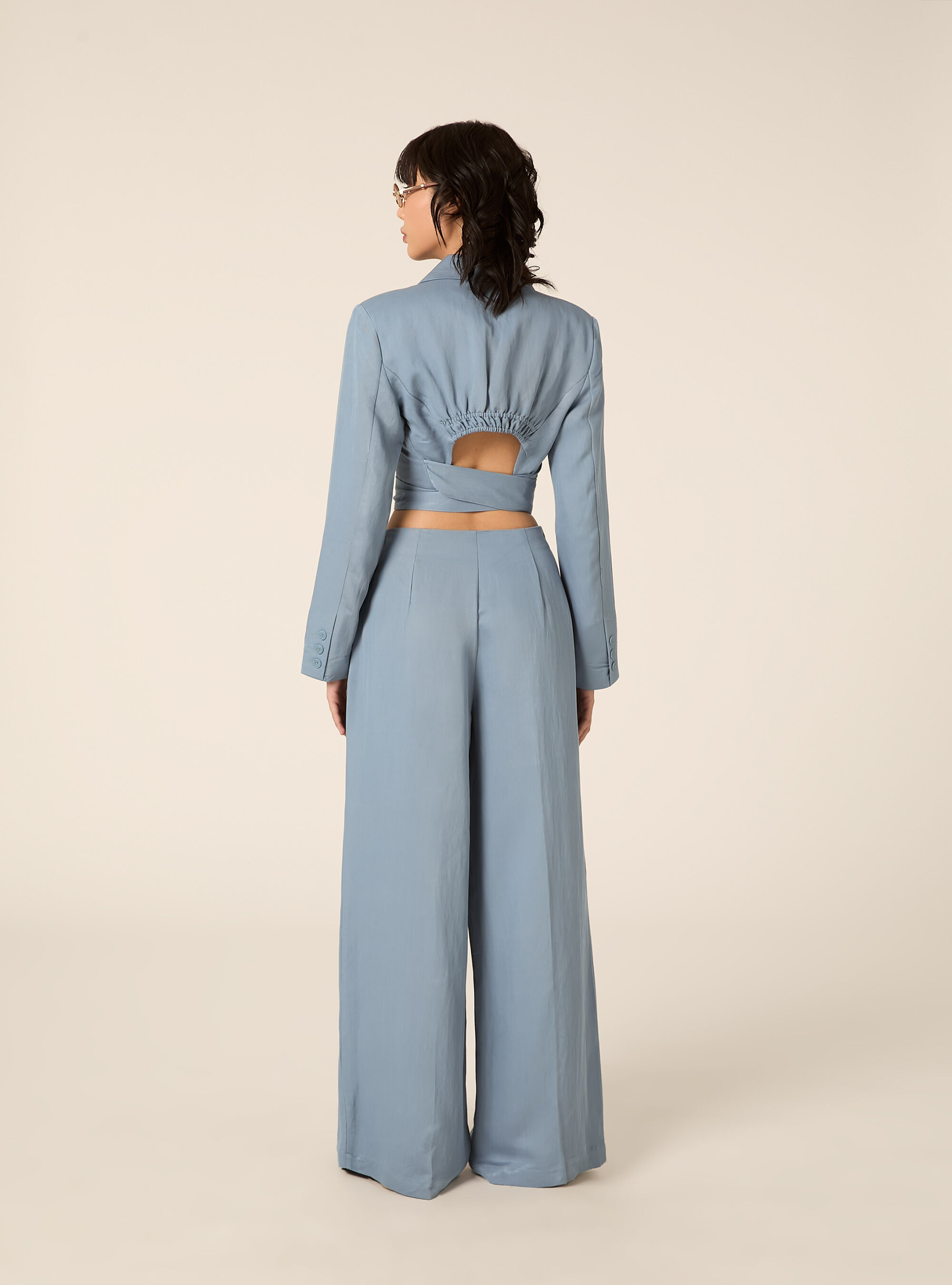 Pantaloni wide leg con pence, AZ2 AZURE MEDIUM