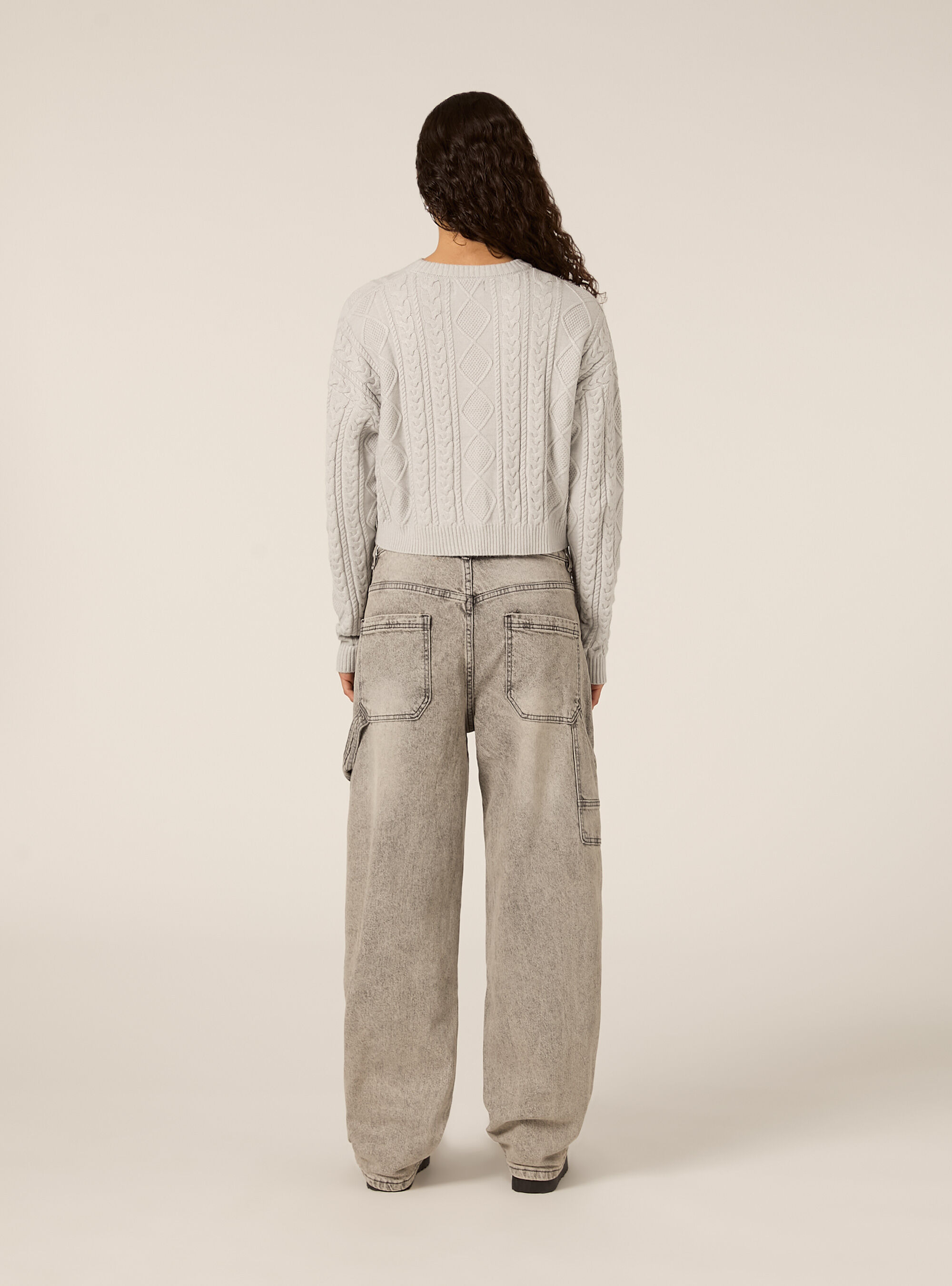 Maglia con collo rotondo a trecce, MGY2 GREY MEL MEDIUM